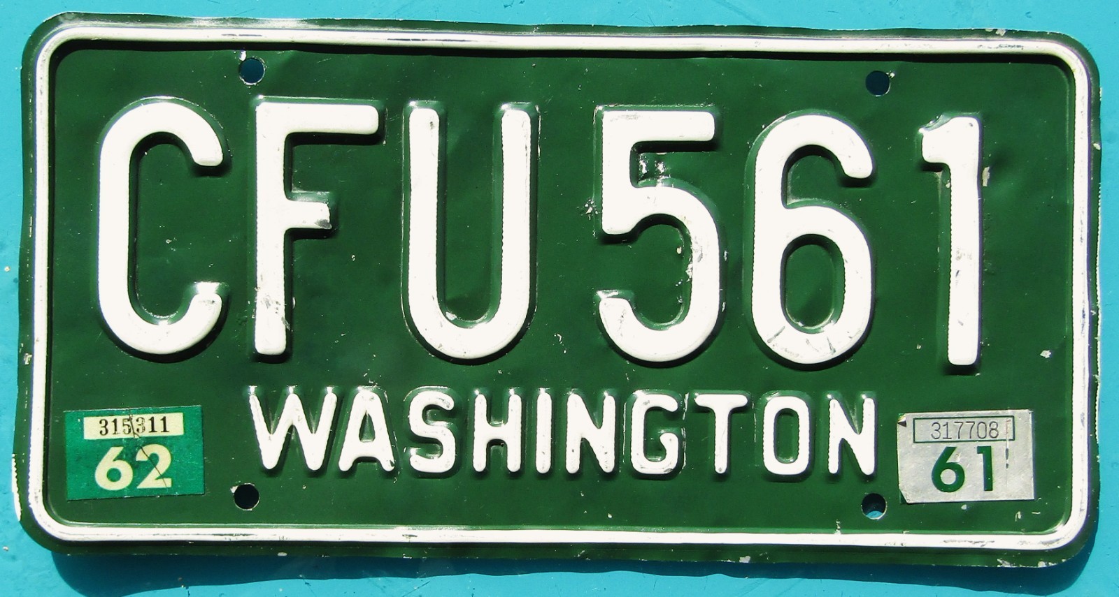 1961 1962 WASHINGTON License Plate #CFU 561 1961 1962 WASHINGTON License Plate #CFU 561