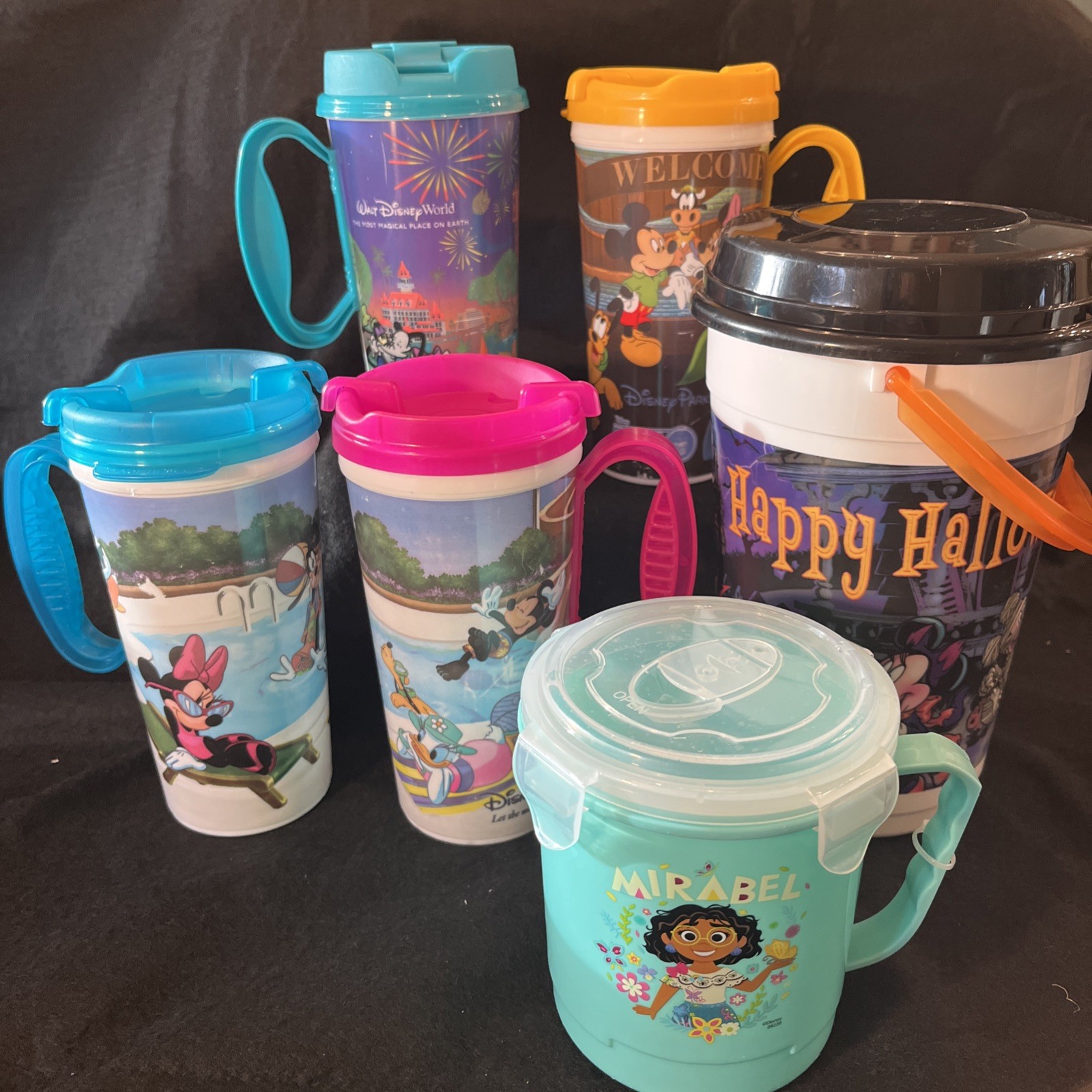 Lot of 6 Disney Parks Souvenir Cups Mugs,Halloween Popcorn Bucket & Enchanto Cup Lot of 6 Disney Parks Souvenir Cups Mugs,Halloween Popcorn Bucket & Enchanto Cup