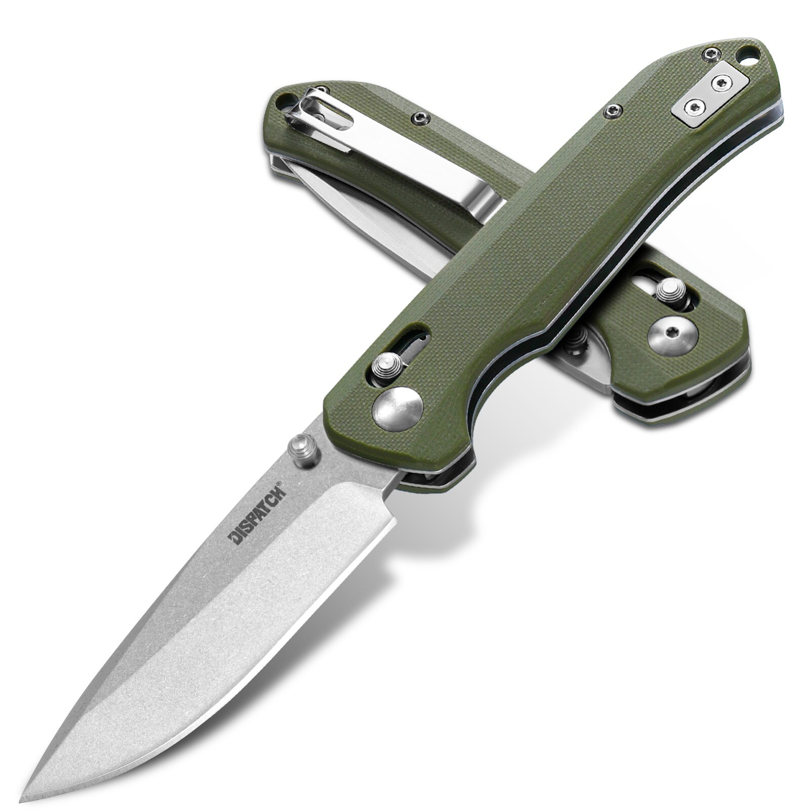 Dispatch 3.46"D2 Steel Axis Lock Folding Pocket Knife Green G10 Handle Survival