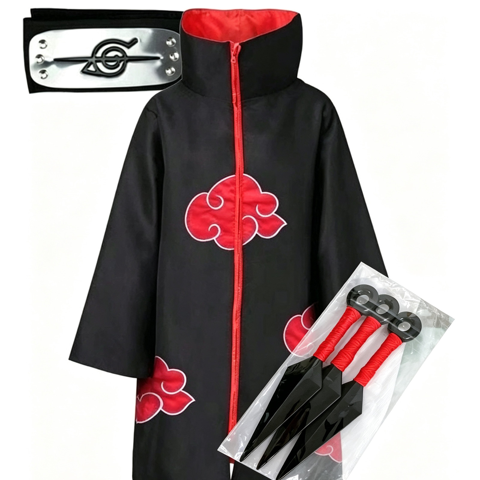 L Size 3‑Piece Naruto Akatsuki High‑Collar Cloak Cosplay Set L Size 3‑Piece Naruto Akatsuki High‑Collar Cloak Cosplay Set