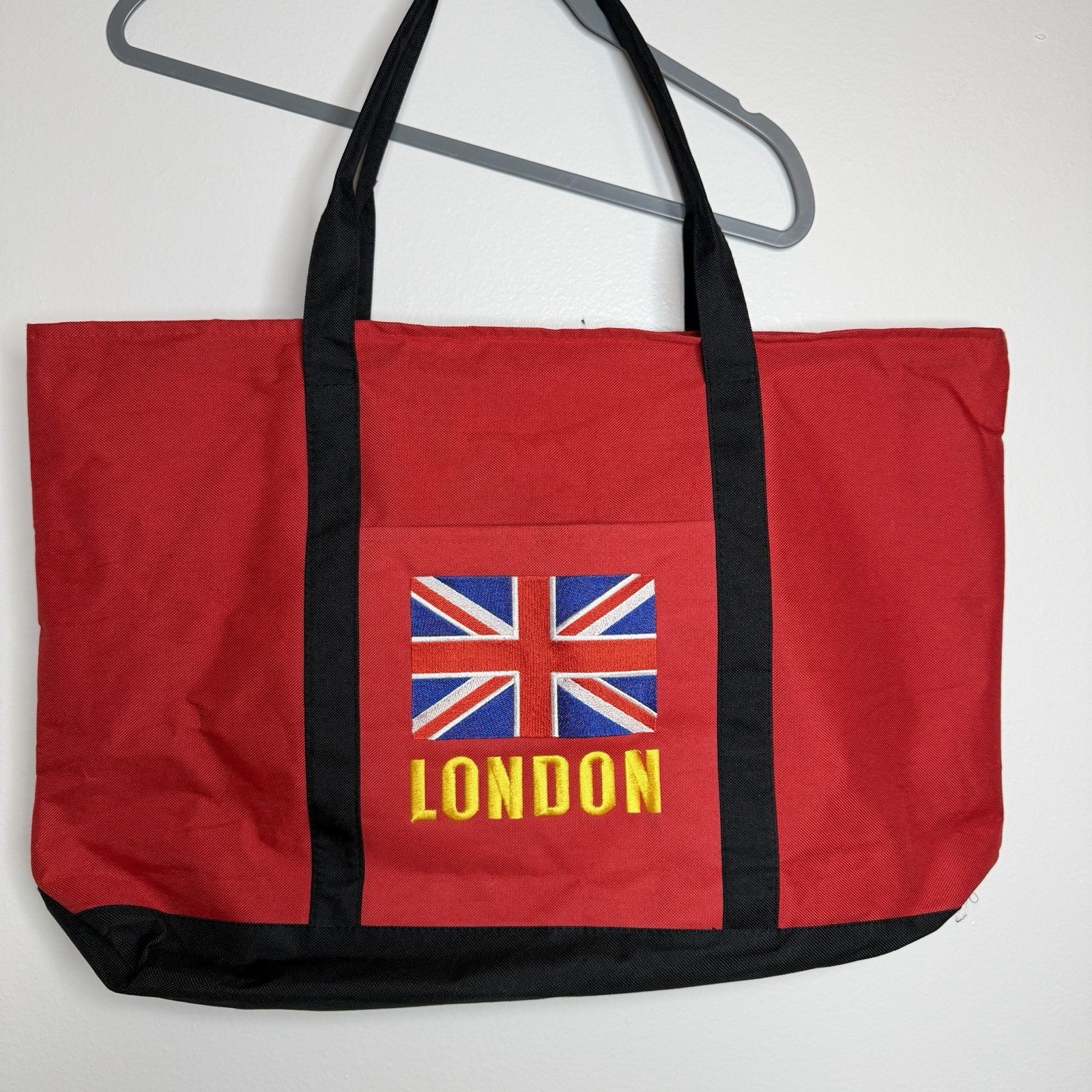 Vintage London British Flag Red Embroidered Flag Zip Duffle Bag 22x16x2 Vintage London British Flag Red Embroidered Flag Zip Duffle Bag 22x16x2