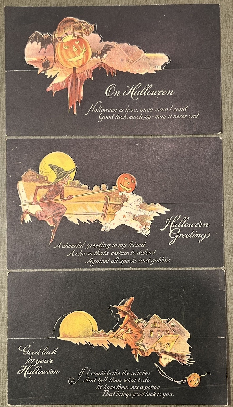 Lot 3 Antique 1920’s Halloween Die Cut Invitations JOL Black Cat Witch Hall Bros Lot 3 Antique 1920’s Halloween Die Cut Invitations JOL Black Cat Witch Hall Bros
