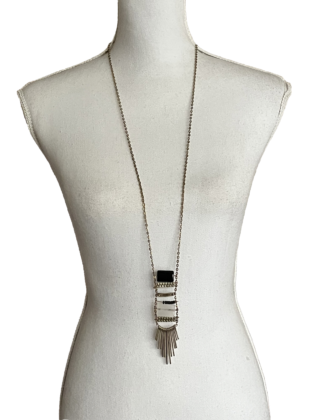 Unique Statement Necklace Gold Tone Pendant Bar Metal And Beads Dangle Boho Unique Statement Necklace Gold Tone Pendant Bar Metal And Beads Dangle Boho