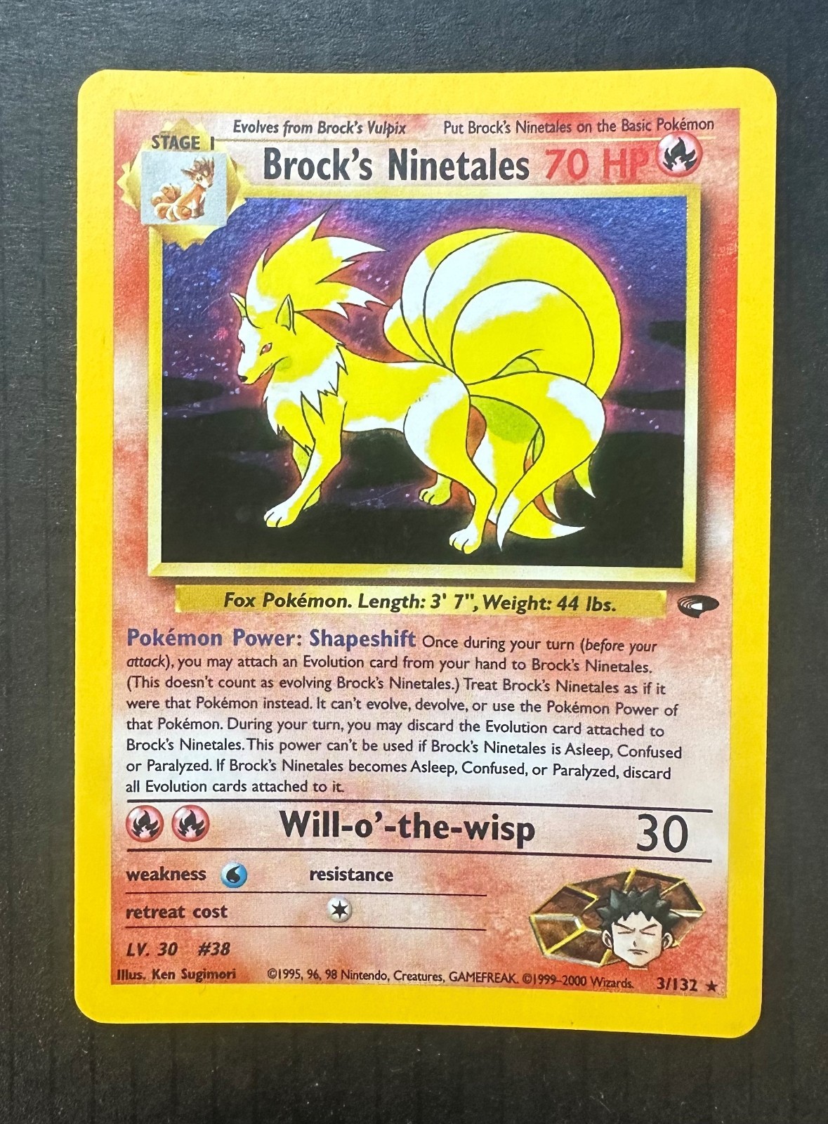 Brock’s Ninetales 3/132 Holo Rare Pokémon Gym Challenge Unlimited WOTC NM-/LP Brock’s Ninetales 3/132 Holo Rare Pokémon Gym Challenge Unlimited WOTC NM-/LP