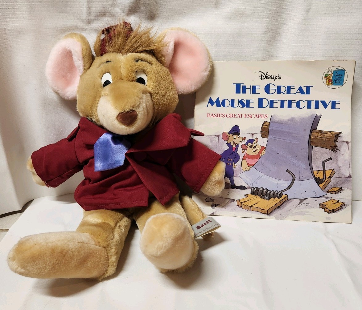 Vintage 1986 Disney Basil Plush The Great Mouse Detective Caltoy w/ Golden Book Vintage 1986 Disney Basil Plush The Great Mouse Detective Caltoy w/ Golden Book