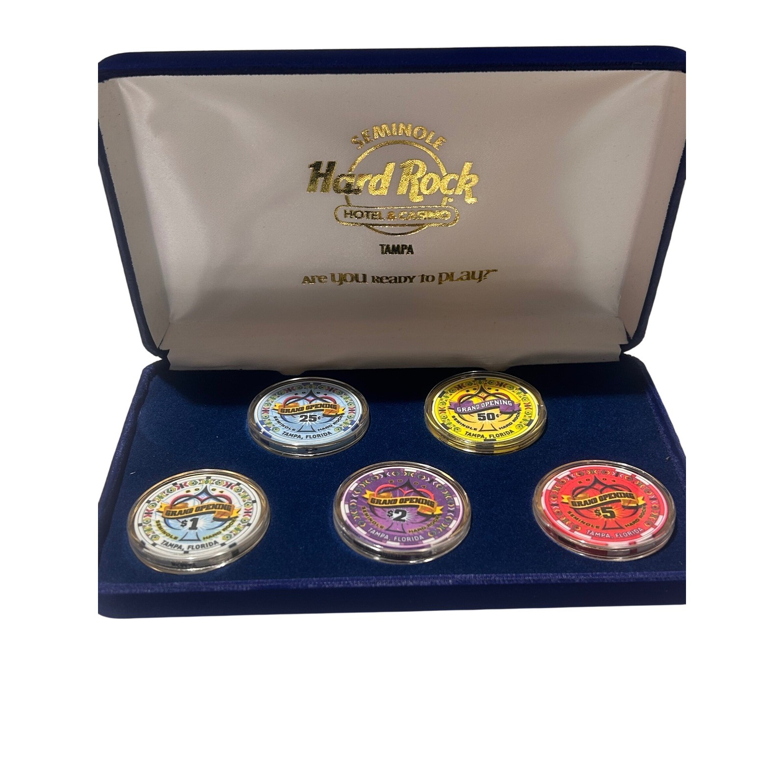 Seminole Hard Rock Tampa Grand Opening 2004 Casino Chip Set 5pc Limited Edition Seminole Hard Rock Tampa Grand Opening 2004 Casino Chip Set 5pc Limited Edition