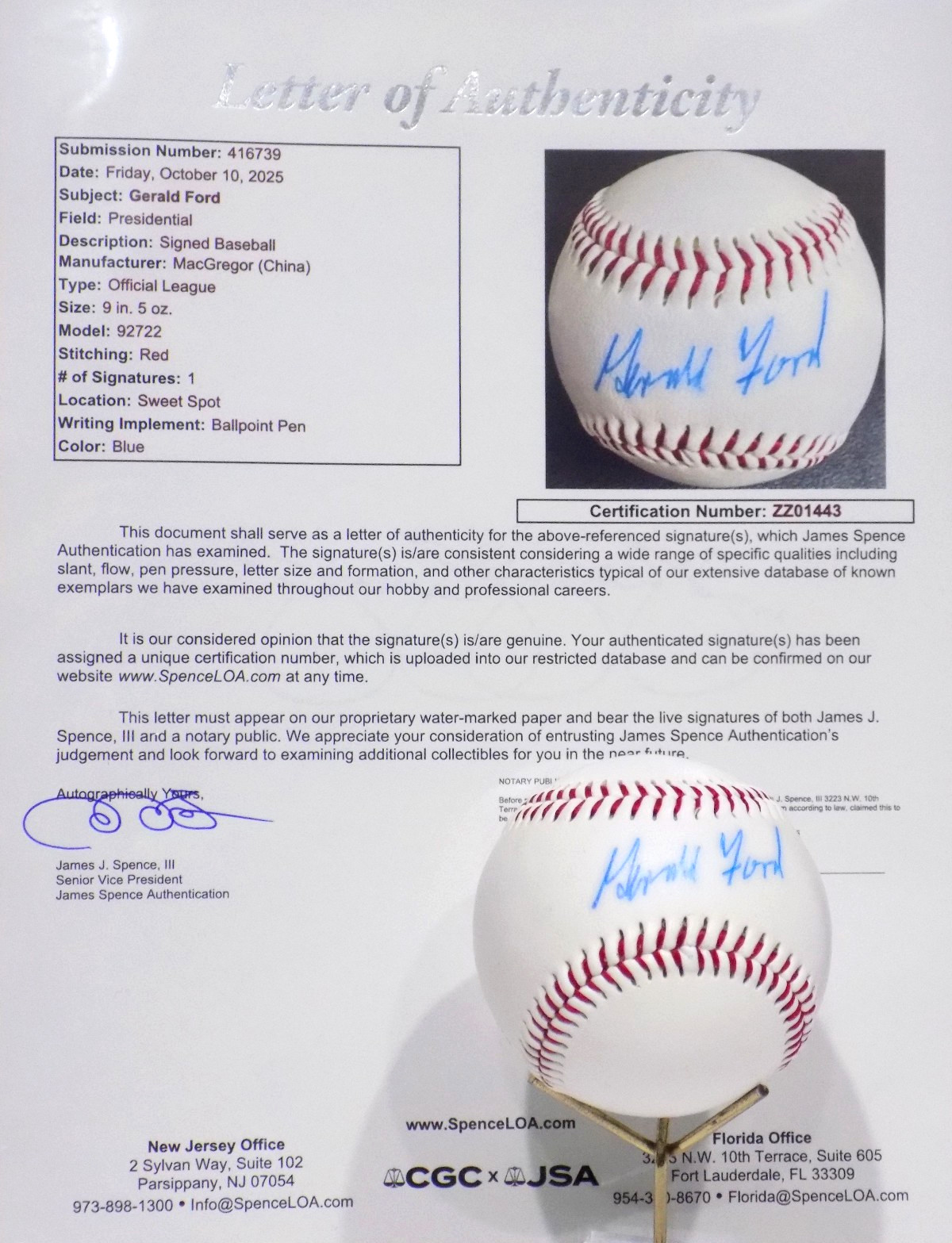 GERALD FORD Former President Signed Autograph Baseball SWEET SPOT JSA 💎 LOA