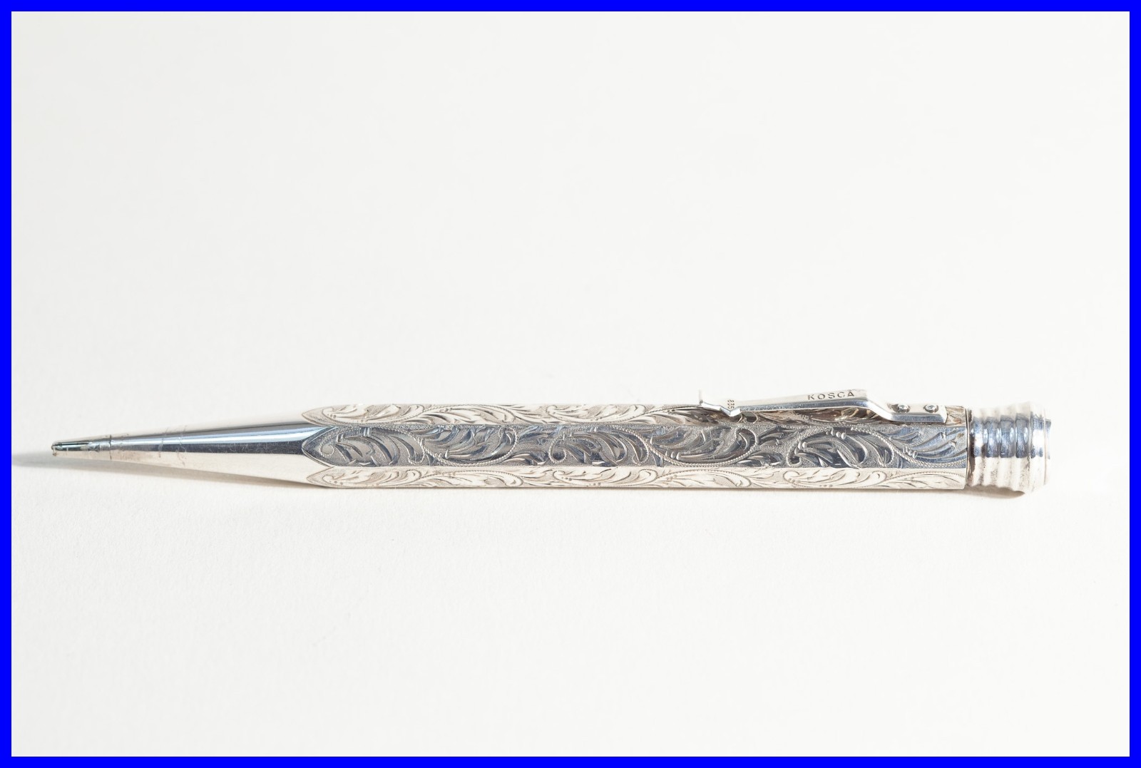 KOSCA Rotating Mechanical Pencil 6-Sided Floral Pattern 835 Silver Art Deco Clip