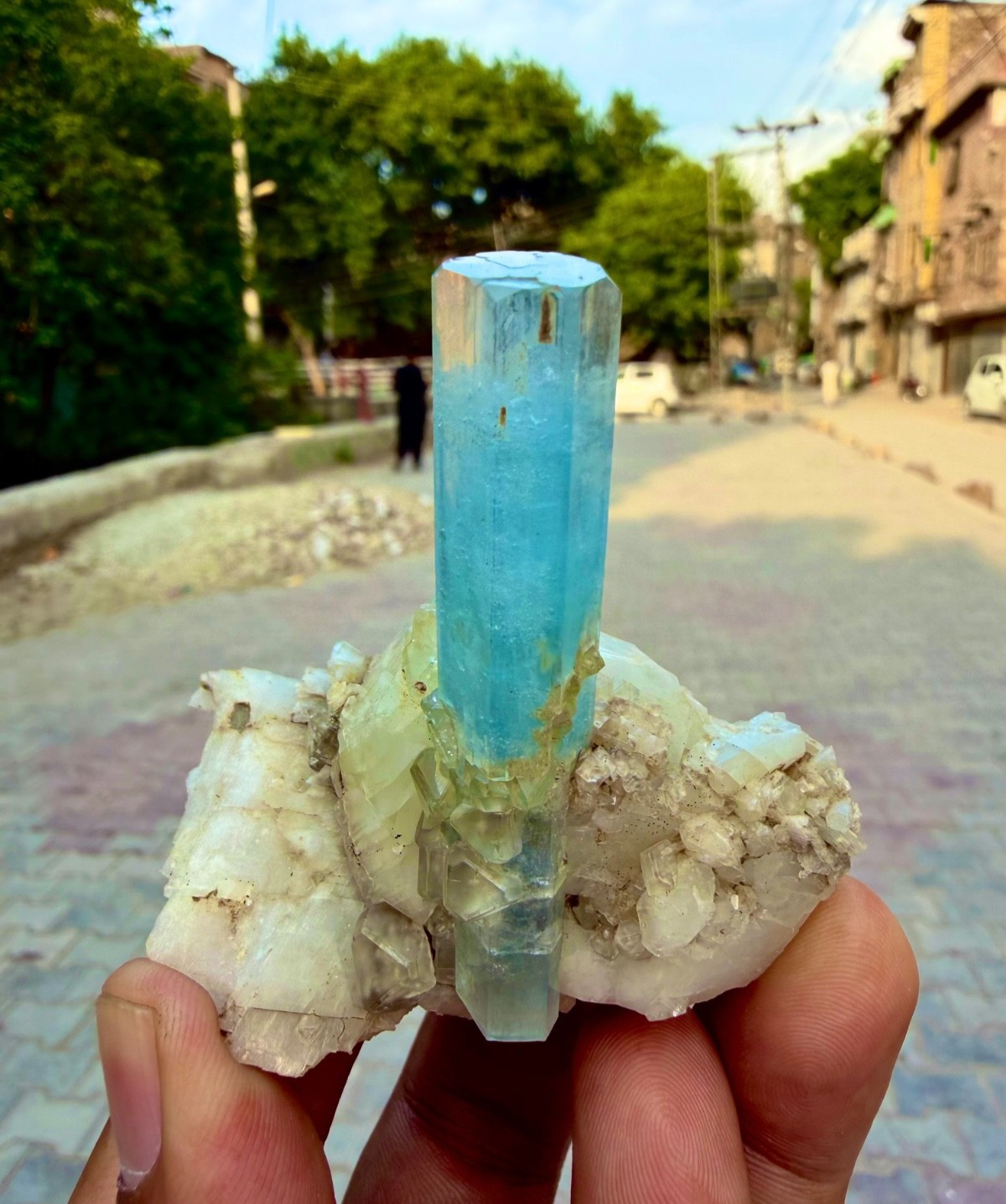 Natural Rich Blue Aquamarine Crystal With Fluorite On Matrix Specimen @ Minerals Natural Rich Blue Aquamarine Crystal With Fluorite On Matrix Specimen @ Minerals