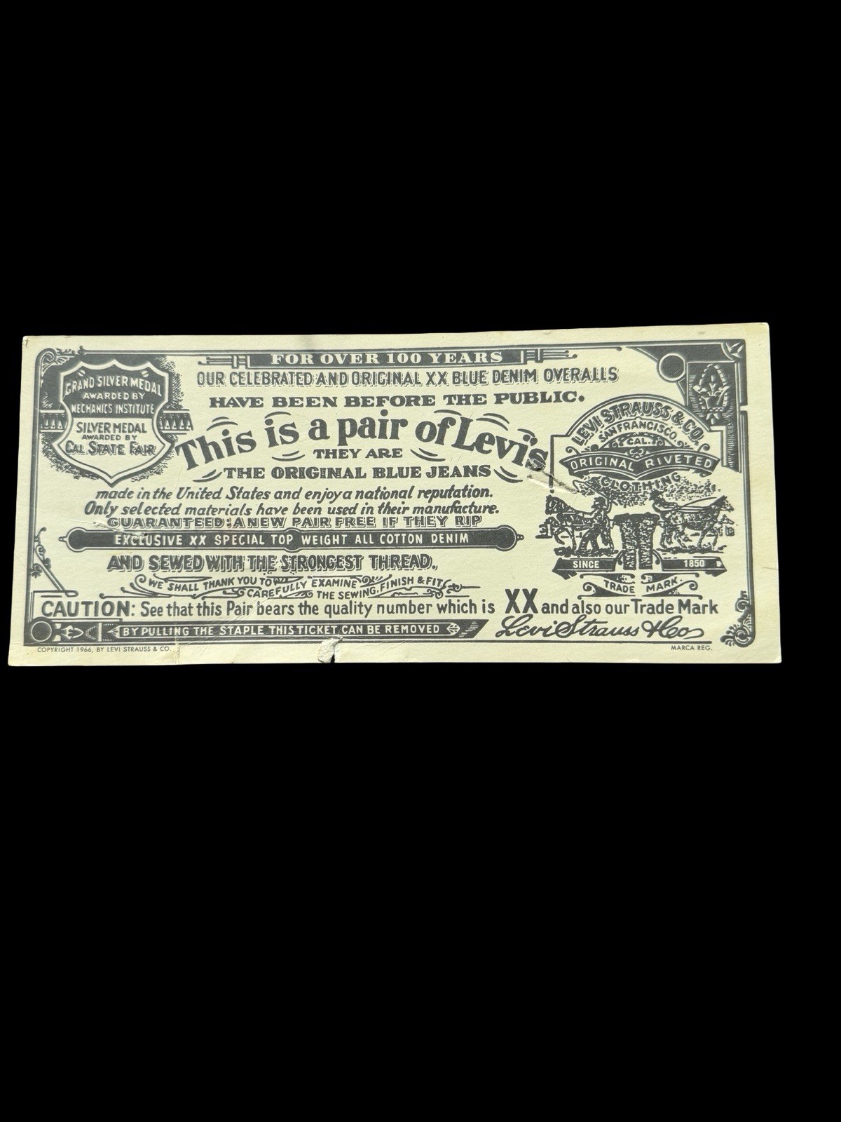 Vintage Levi Strauss & Co Paper Ticket Original Riveted Clothing Vintage Levi Strauss & Co Paper Ticket Original Riveted Clothing