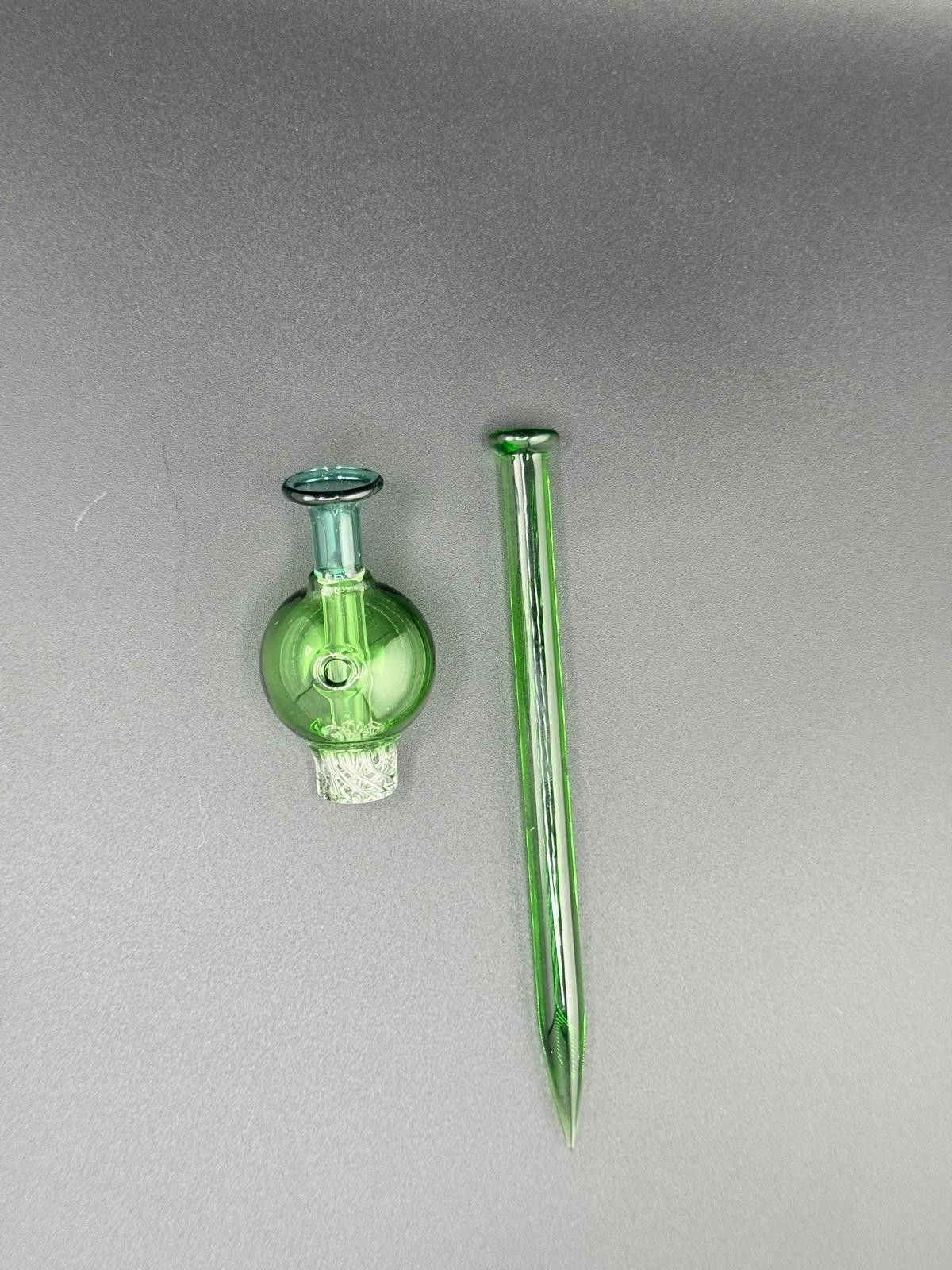 Glass Airflow Spinner Bowl Cap - Wide 20mm Green Honey Hive With Dabber Tool