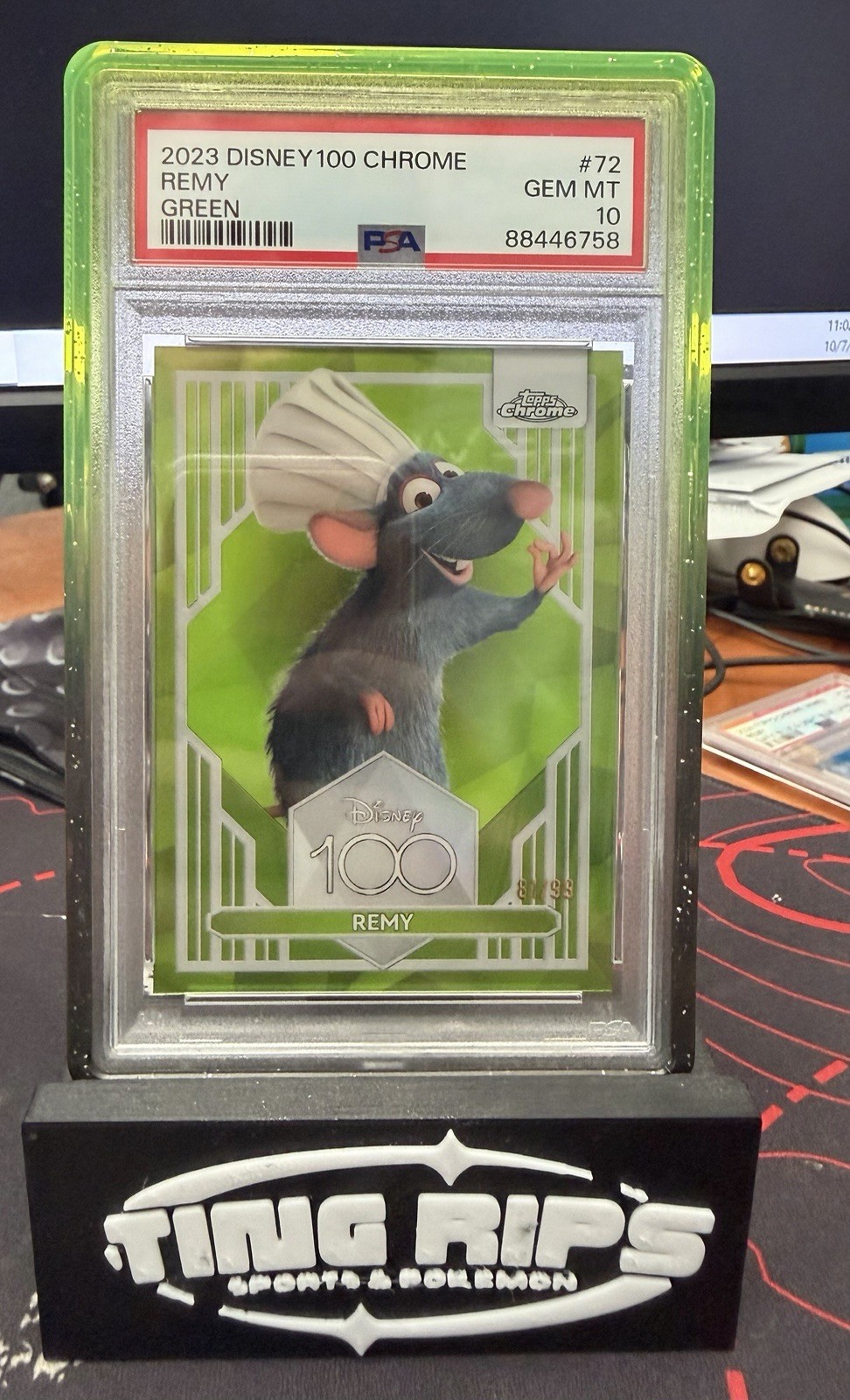 REMY 2023 TOPPS CHROME DISNEY 100 FIRST YEAR GREEN REFRACTOR /99 PSA 10 #72