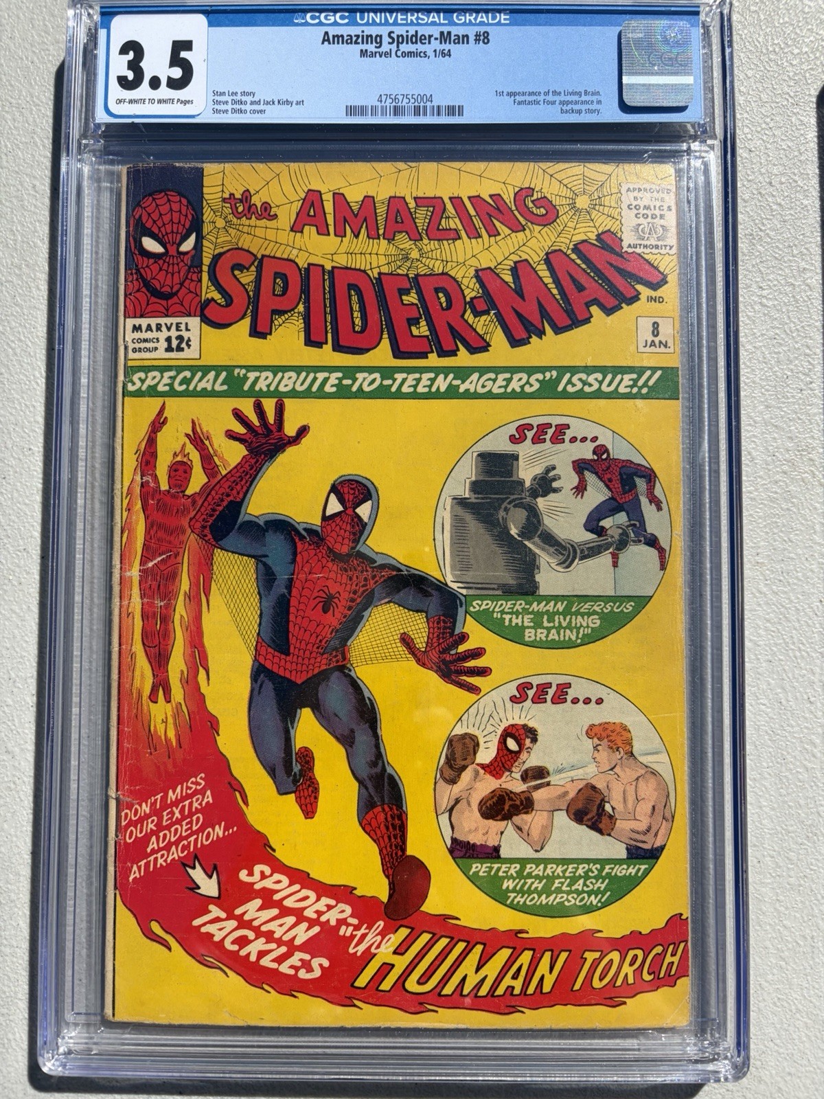 Amazing Spider-Man 8 1964 Marvel Comics CGC VG- 3.5 Fantastic Four Human Brain Amazing Spider-Man 8 1964 Marvel Comics CGC VG- 3.5 Fantastic Four Human Brain