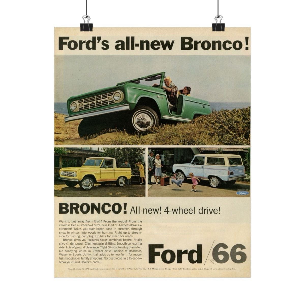 Ford Bronco 1966 Poster Advertising Ad Print Wall Art 24x36” Ford Bronco 1966 Poster Advertising Ad Print Wall Art 24x36”