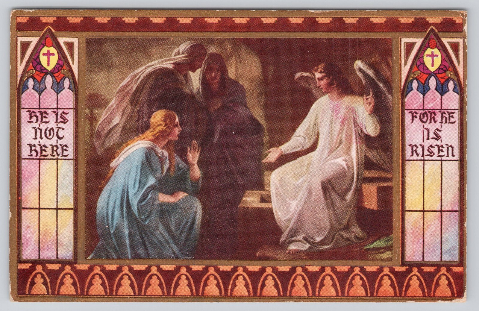 He Is Not Here For He Is Risen Easter Postcard Stained Glass 1925 Posted He Is Not Here For He Is Risen Easter Postcard Stained Glass 1925 Posted
