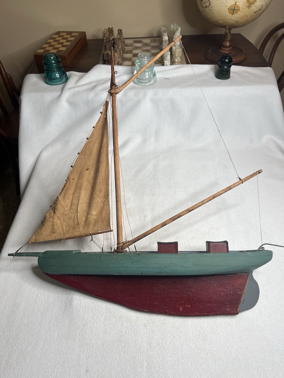Vintage Large New Hampshire Pond Boat W/ Mast & Beams Old Paint-25+” L & 28+” T