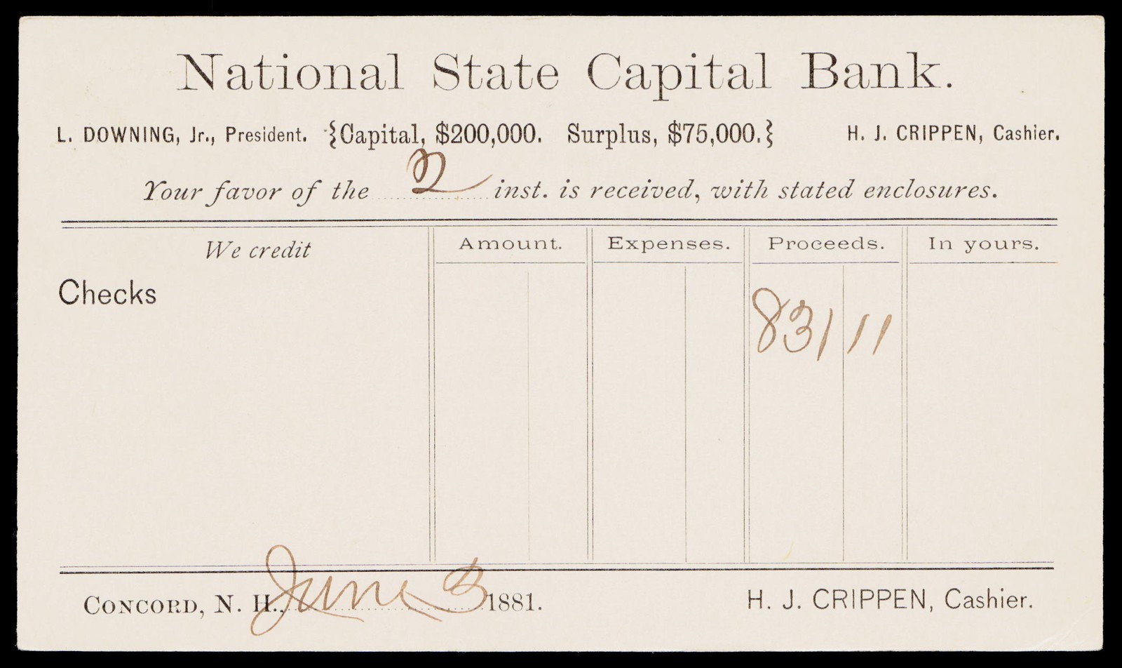 1881 National State Capital Bank Concord NH Victorian Typography Postal Card 1881 National State Capital Bank Concord NH Victorian Typography Postal Card