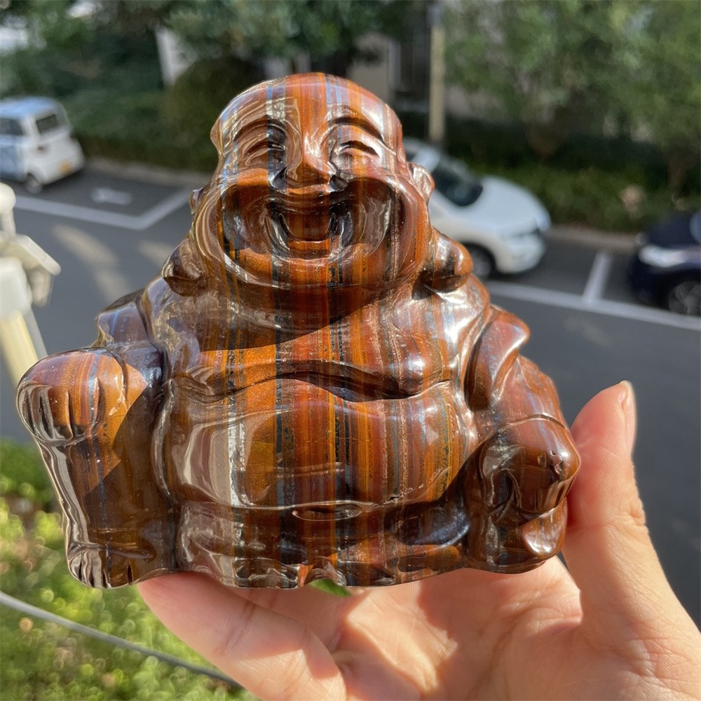 2LB 4.7" Natural Iron Tiger Eye Stone Happy Buddha Carved Crystal Quartz Decor 2LB 4.7" Natural Iron Tiger Eye Stone Happy Buddha Carved Crystal Quartz Decor