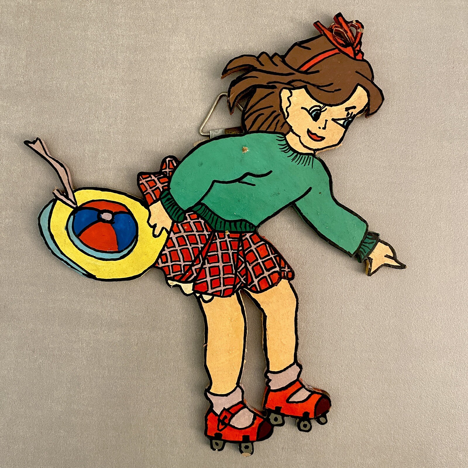 1970s Roller Skates Girl Vintage Hardboard Figure GDR Child Fretwork RARE