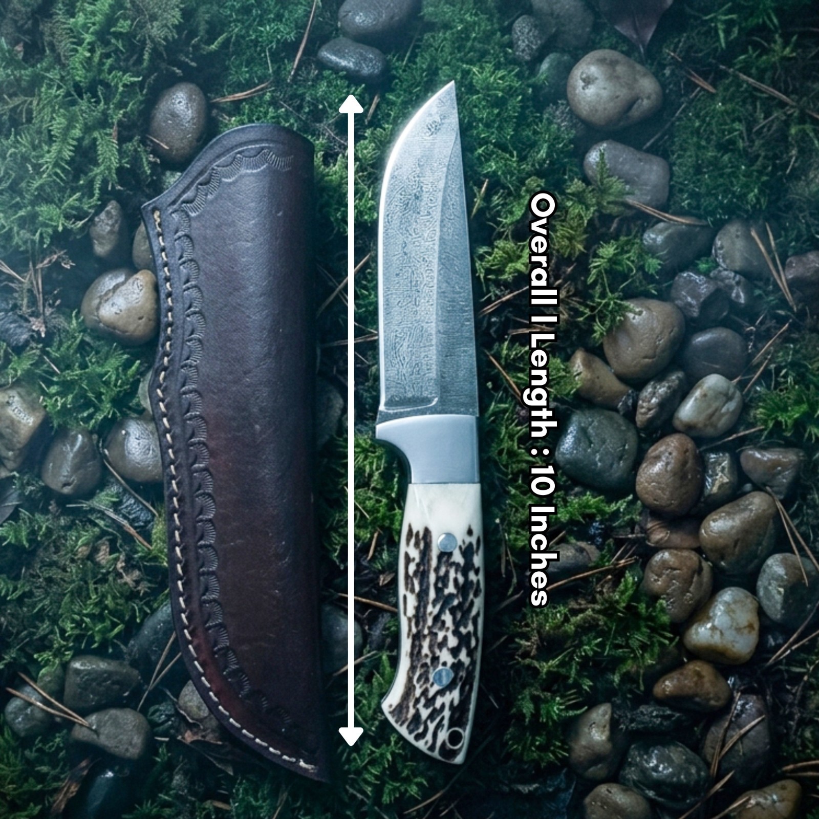 Handcrafted Hunting Knife: Stag Horn Handle Camping, outdoor Gear Leather Sheath Handcrafted Hunting Knife: Stag Horn Handle Camping, outdoor Gear Leather Sheath