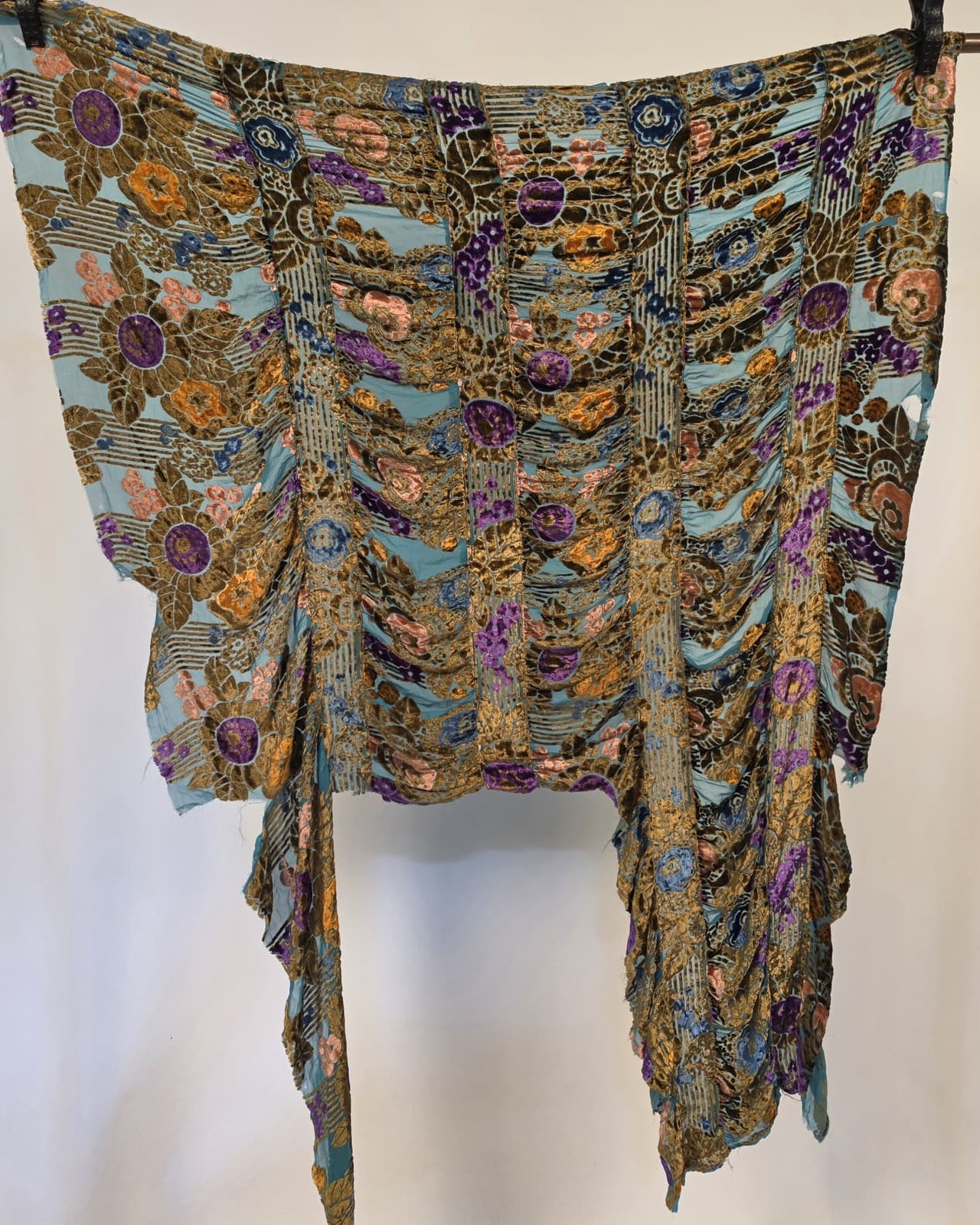 ANTIQUE 1920’S FLORAL VOIDED SILK VELVET DRESS FRAGMENT W RUCHING ANTIQUE 1920’S FLORAL VOIDED SILK VELVET DRESS FRAGMENT W RUCHING