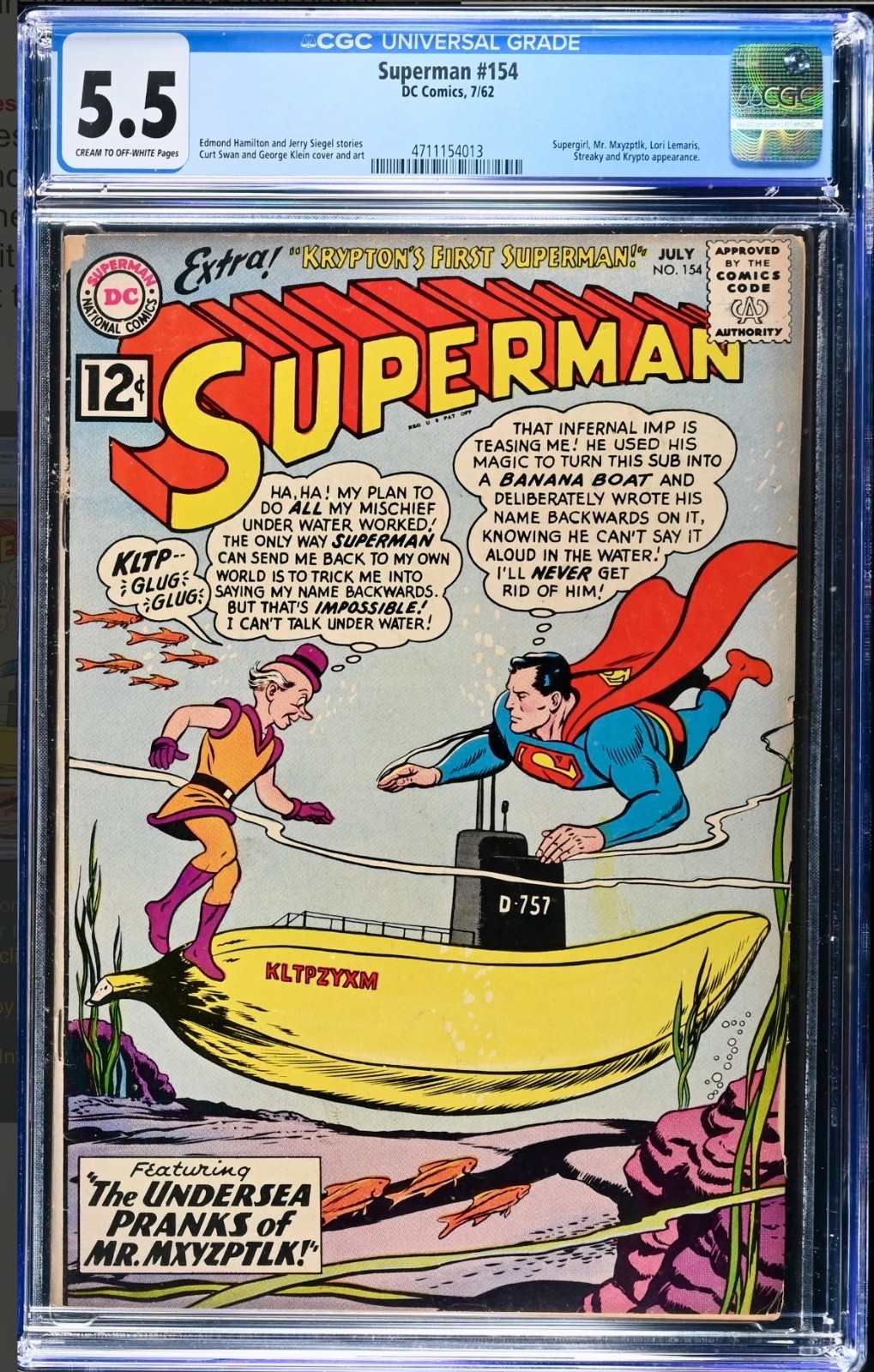 Superman #154 1962 CGC Graded 5.5 Just Graded-New Holder