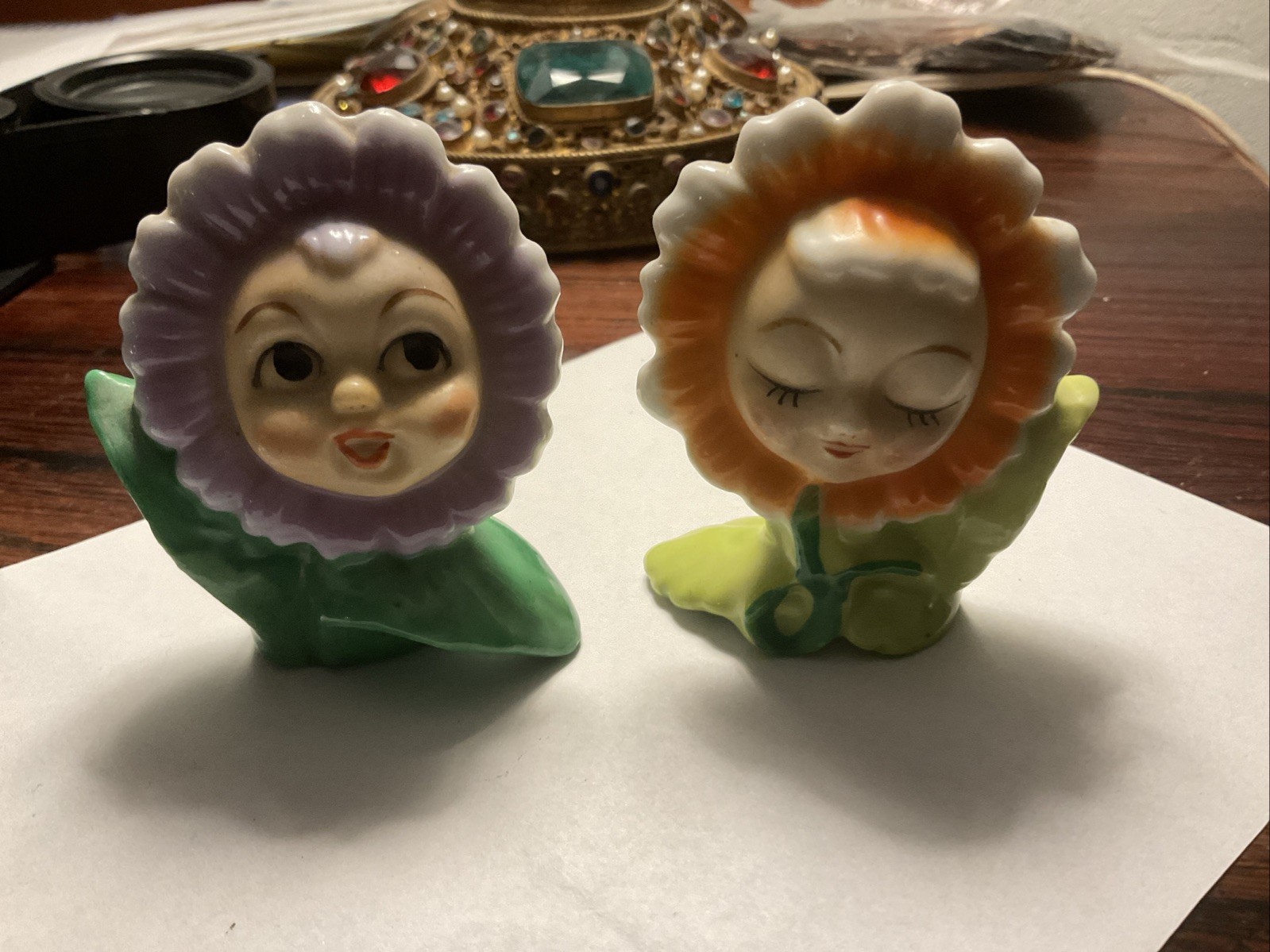 Vintage Kitsch PY Japan Anthropomorphic Flower Face Salt & Pepper Shakers Set Vintage Kitsch PY Japan Anthropomorphic Flower Face Salt & Pepper Shakers Set
