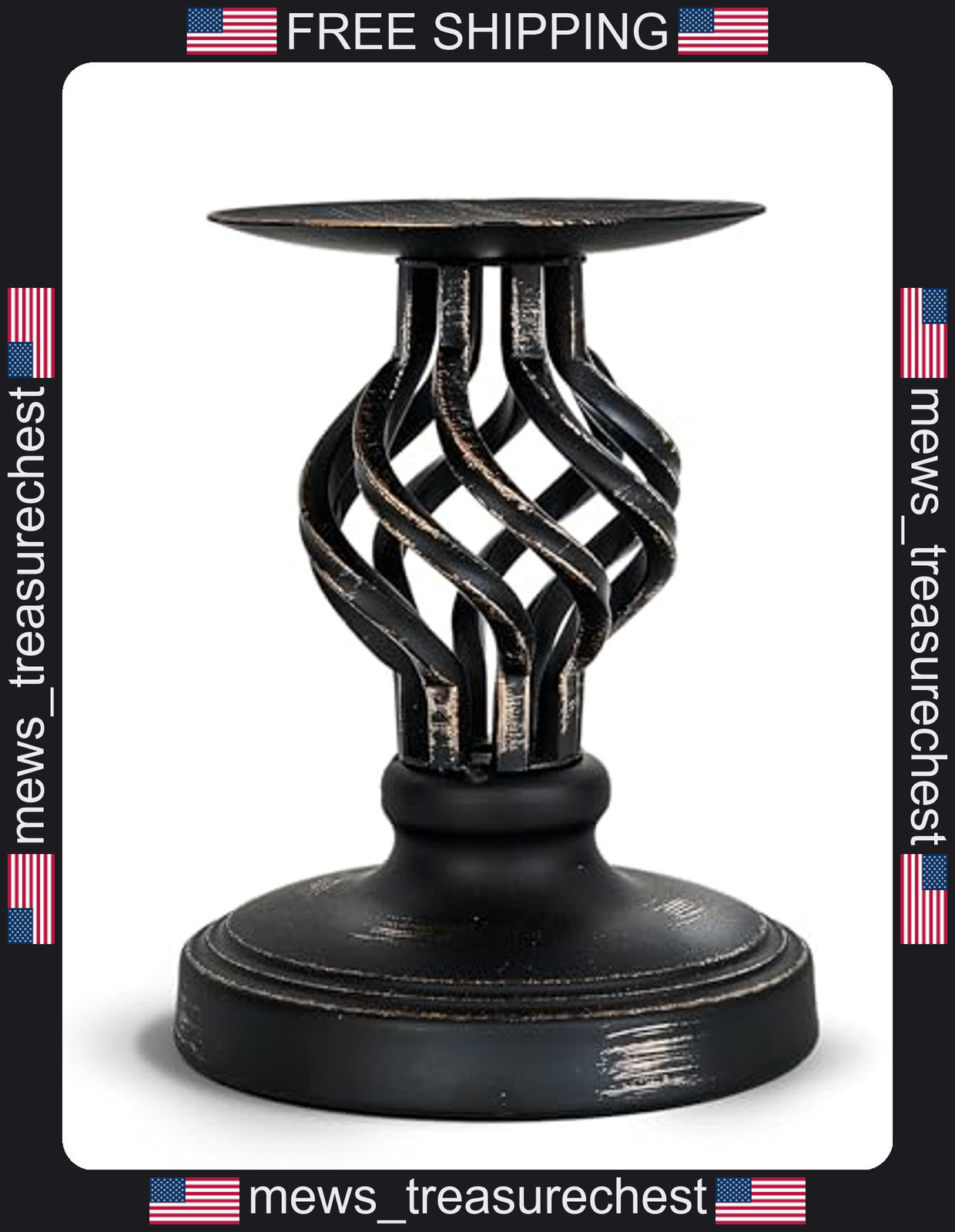 Vintage Metal Candle Holder with Distressed Finish and Gold Patterns