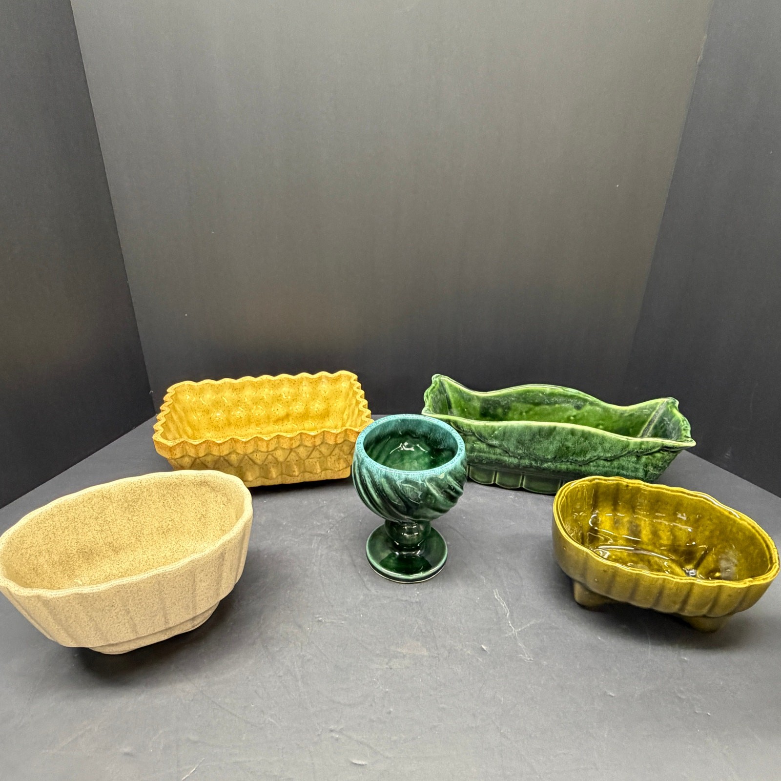 Vintage Pottery Planter Lot 5 Hull UPCO USA MCM Green Yellow Ceramic Planters