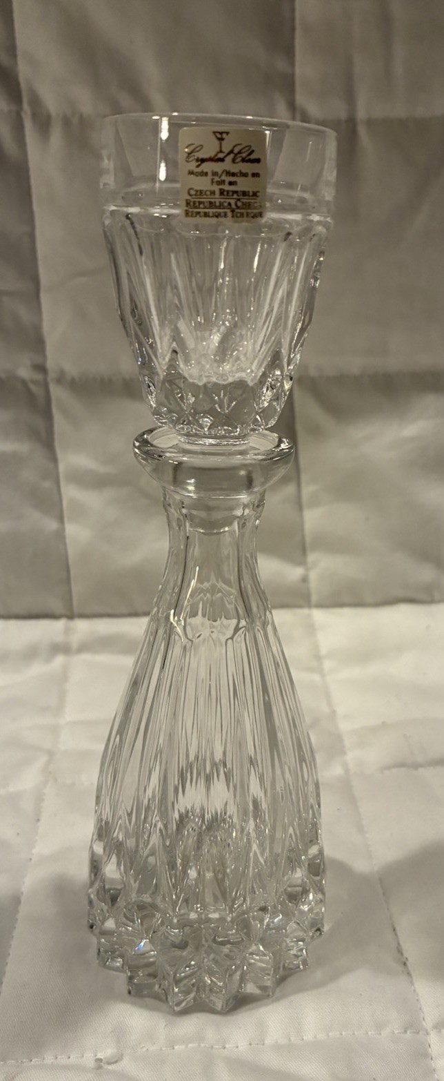 Vintage Bohemian Crystal Mouth Wash Decanted Vanity Bottle With 9oz Cup Stopper Vintage Bohemian Crystal Mouth Wash Decanted Vanity Bottle With 9oz Cup Stopper