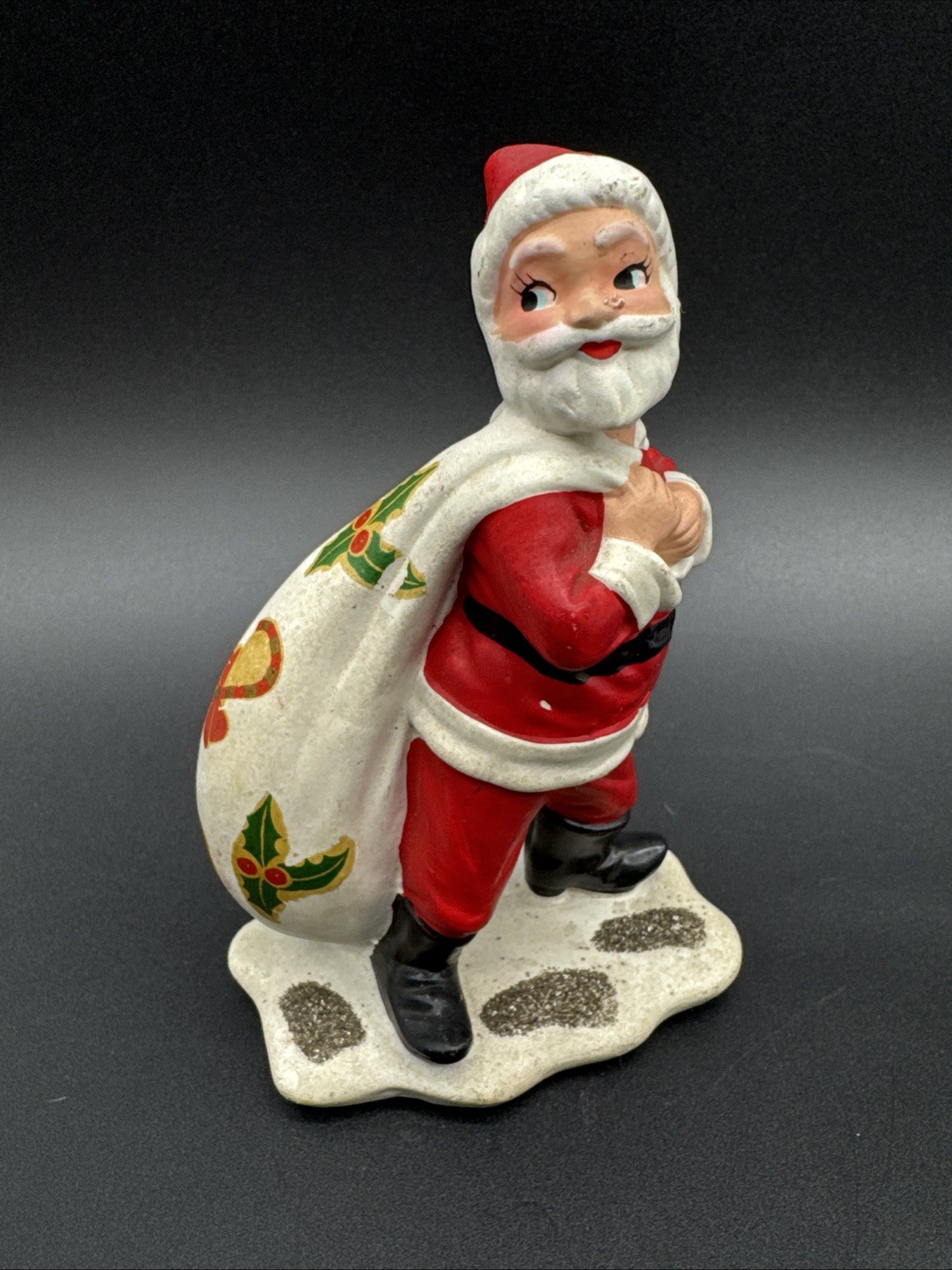 Vtg 1950s Chalkware Santa Claus Xmas Figurine Hand Painted Mica Glitter Japan