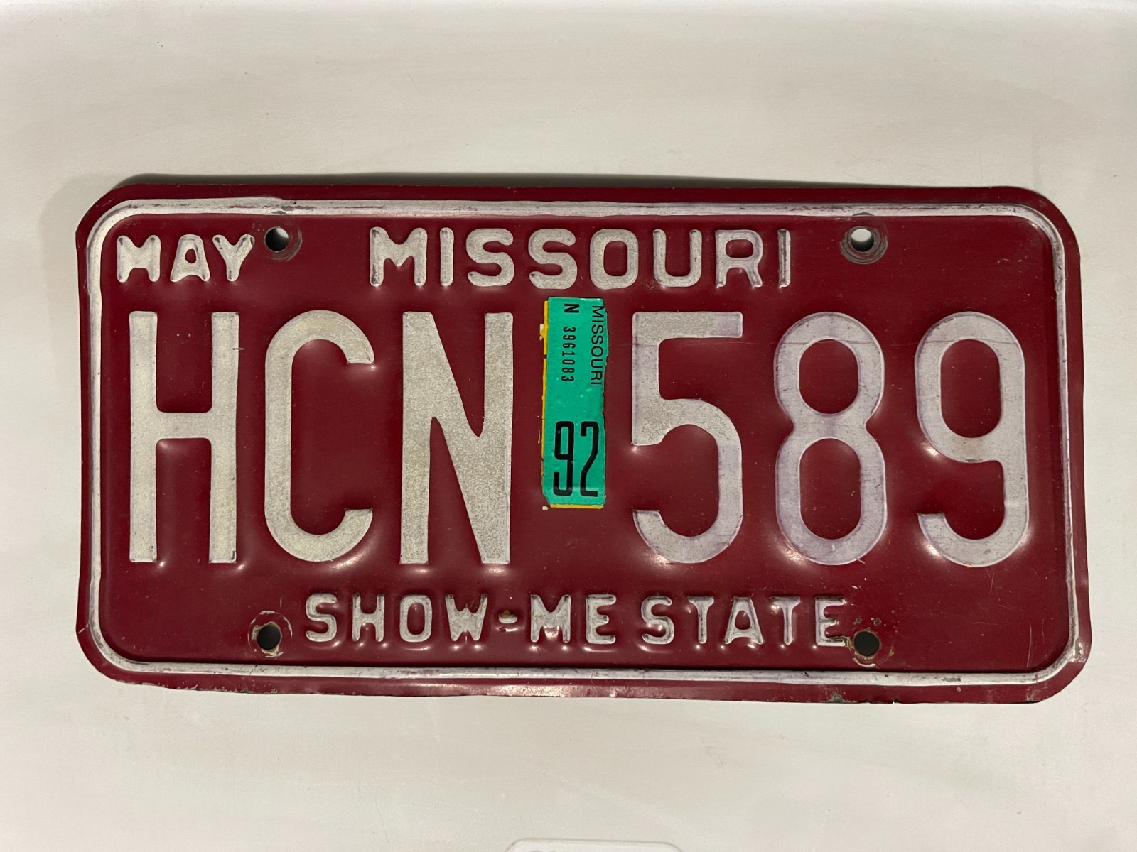 Missouri License Plate 1992 May HCN 589