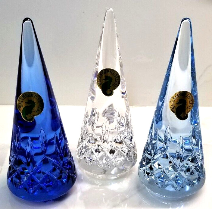 Waterford 2020 Christmas Tree Set of 3 4.9" Topaz Ombre Mix Boxed w/tags 1055095