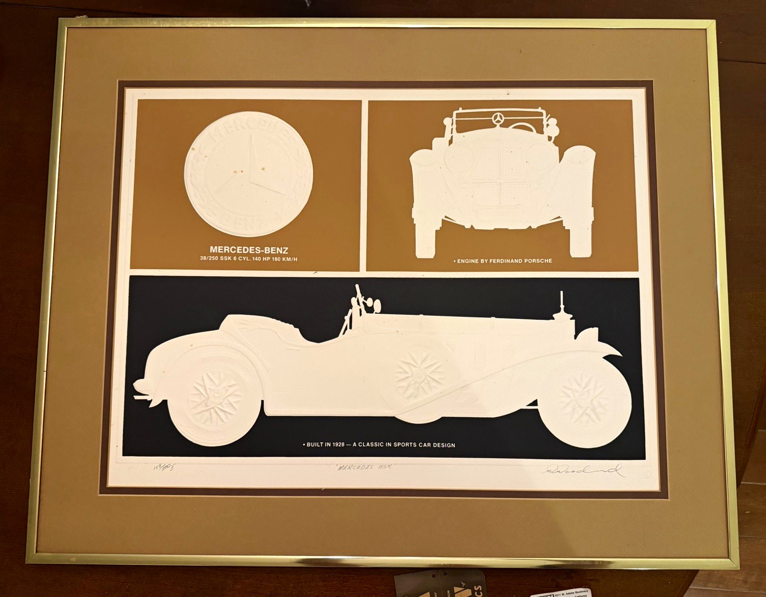 Warren Woodward Signed Embossed Serigraph Mercedes Benz SSK Vintage Art #158/500 Warren Woodward Signed Embossed Serigraph Mercedes Benz SSK Vintage Art #158/500