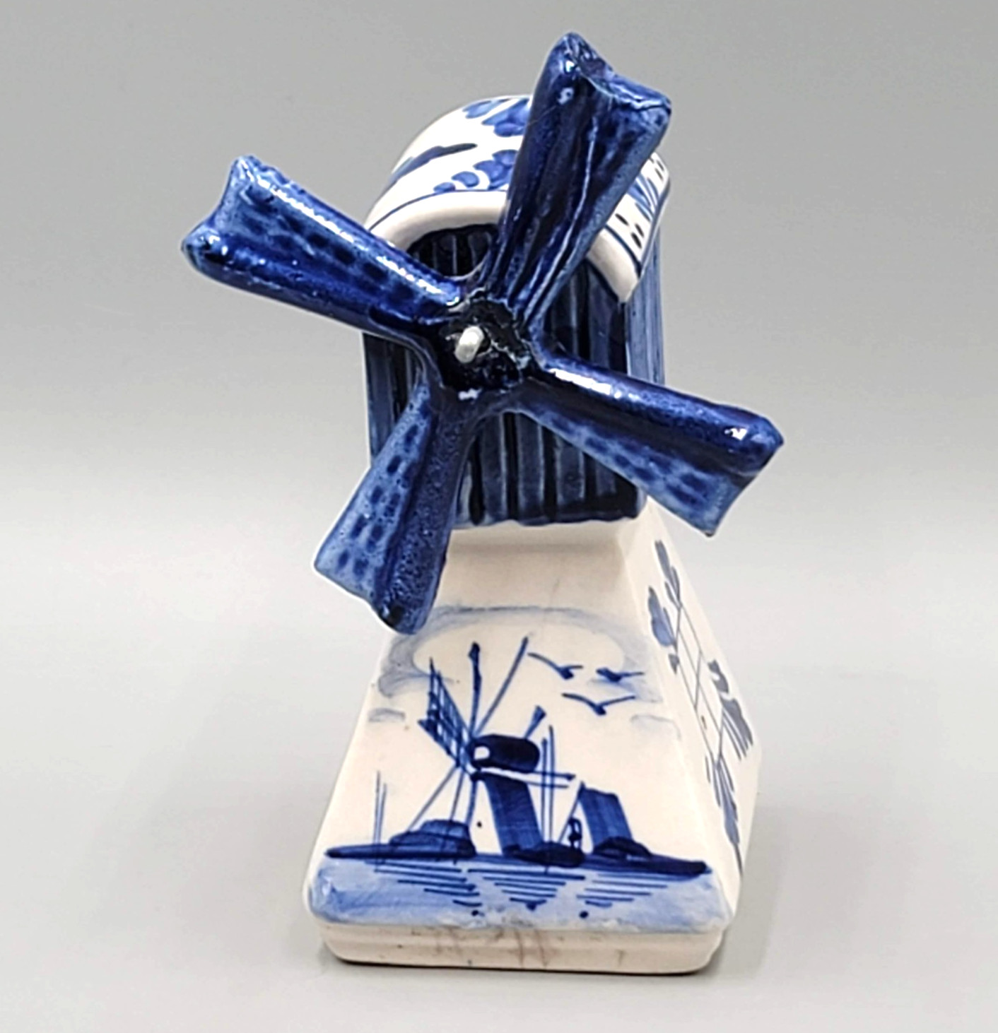 Delft Signed Blue White Ceramic Spinning Windmill Figurine Glossy 5.5 in Delft Signed Blue White Ceramic Spinning Windmill Figurine Glossy 5.5 in