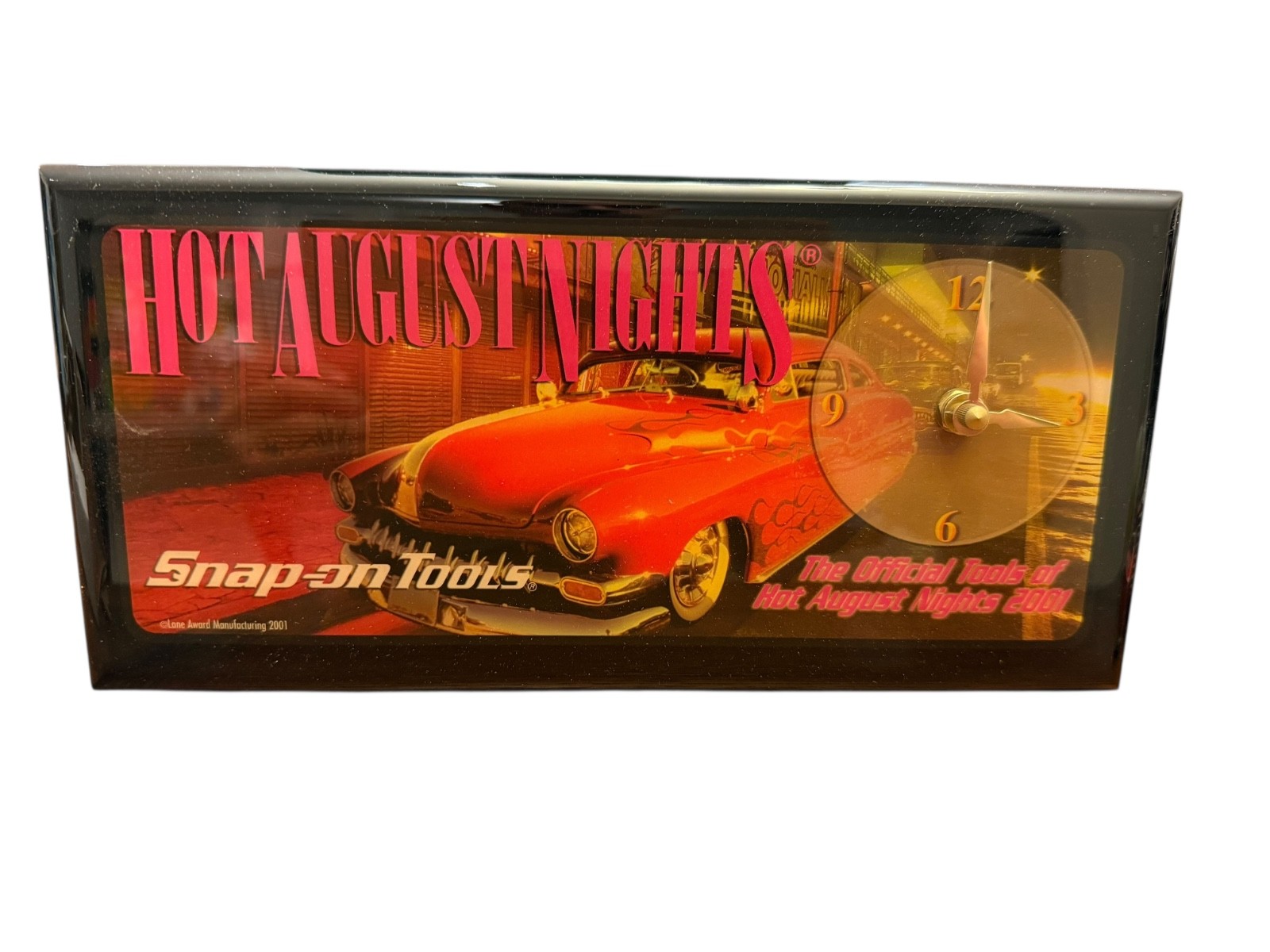 NIB VTG 2001 Hot August Nights Snap-On Tools Clock Lane Around Mfg. 11.5" x 5.5"