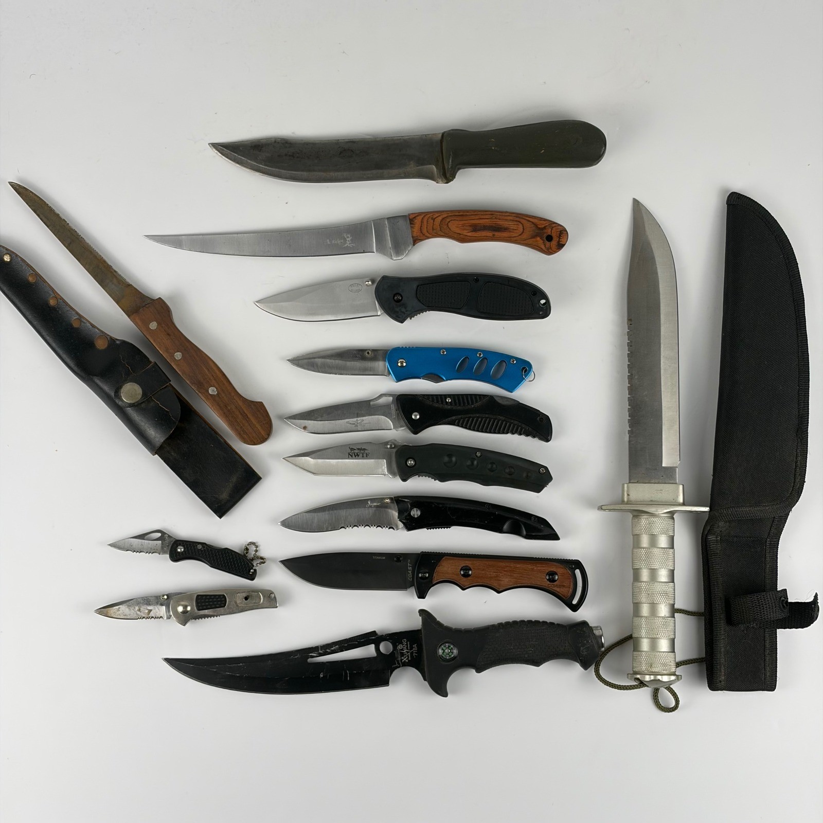 Assorted Knife Lot 13pc Elk Ridge Frost Cutlery Coast NWTF Survival Folding Lot