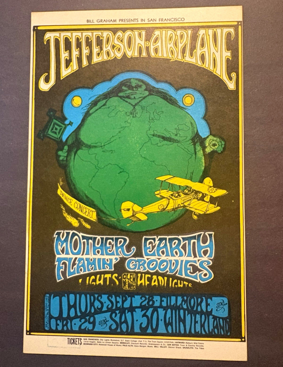 Jefferson Airplane Mother Earth Fillmore Auditorium Postcard NM stamp back Jefferson Airplane Mother Earth Fillmore Auditorium Postcard NM stamp back