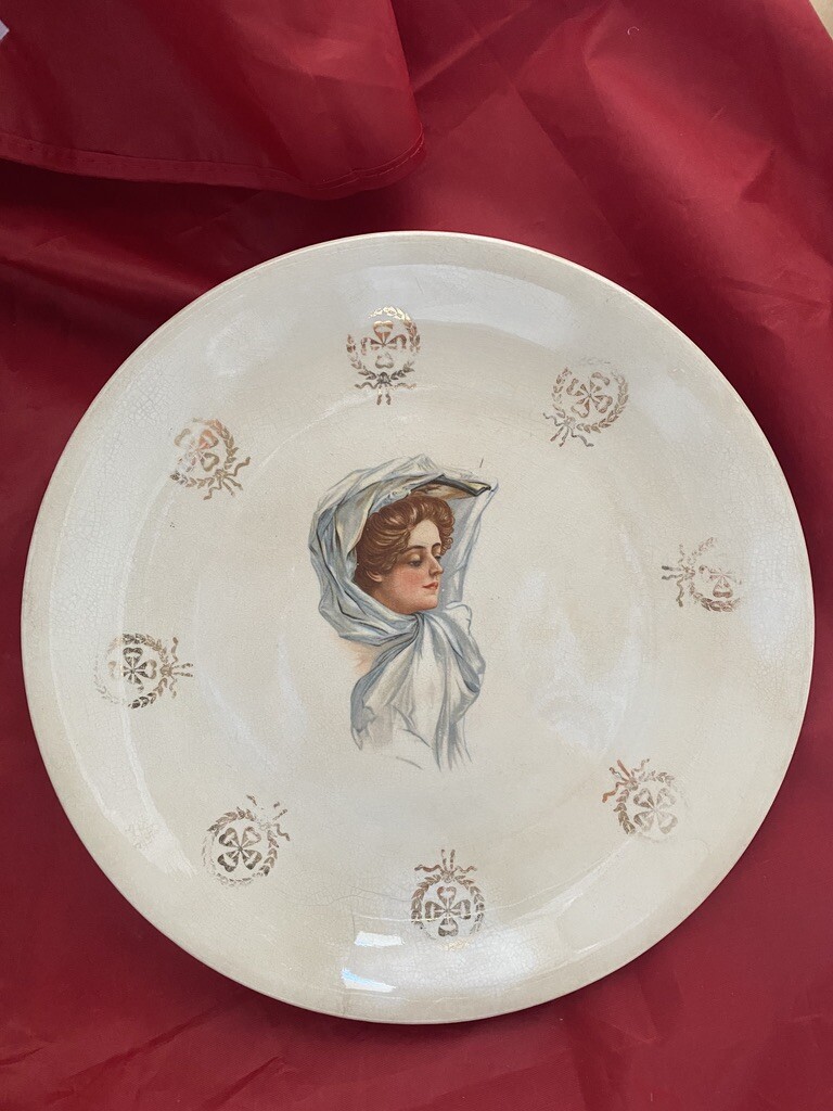 Antique D. E. McNichol Plate East Liverpool Woman Scarf Portrait Rare Art Antique D. E. McNichol Plate East Liverpool Woman Scarf Portrait Rare Art