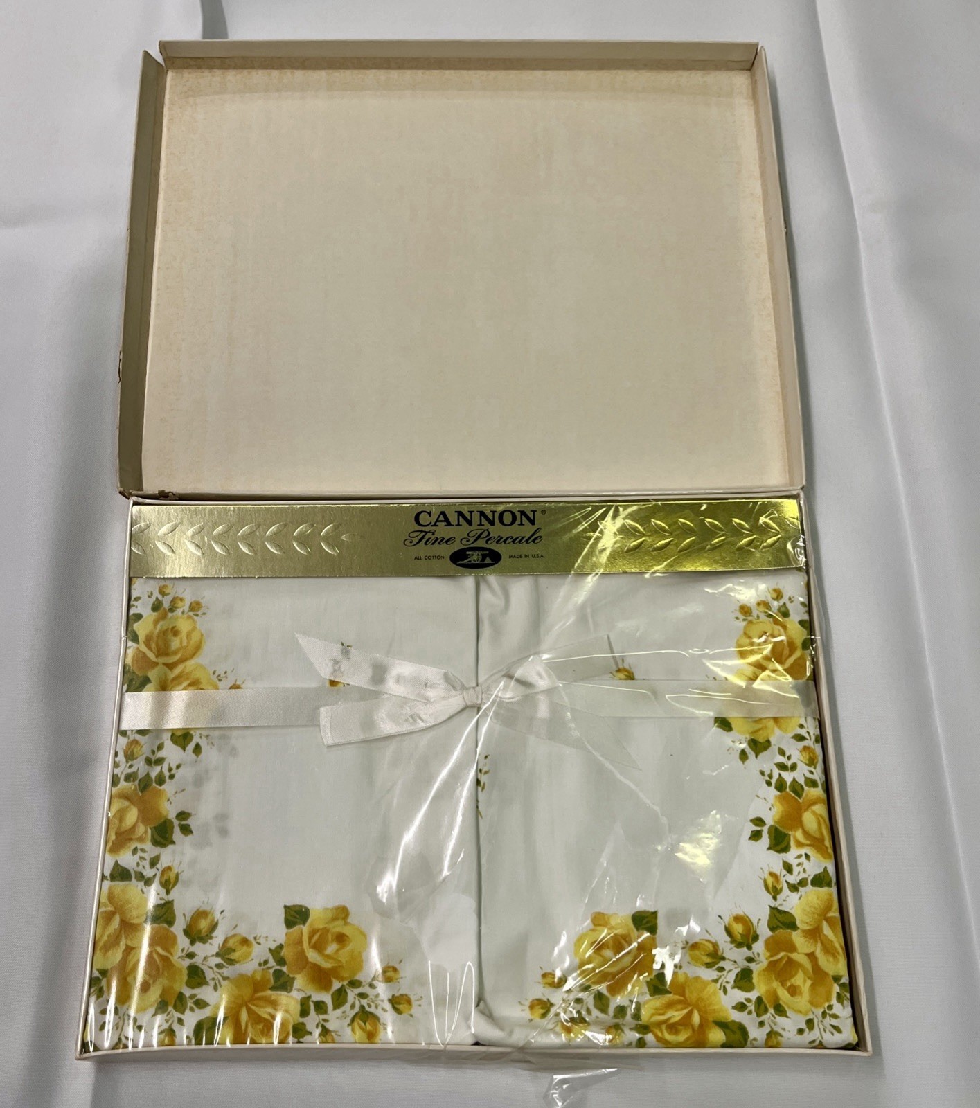 Vintage Canon Fine Percale Pillowcase Yellow Rose Floral Cotton In Box Used Vintage Canon Fine Percale Pillowcase Yellow Rose Floral Cotton In Box Used