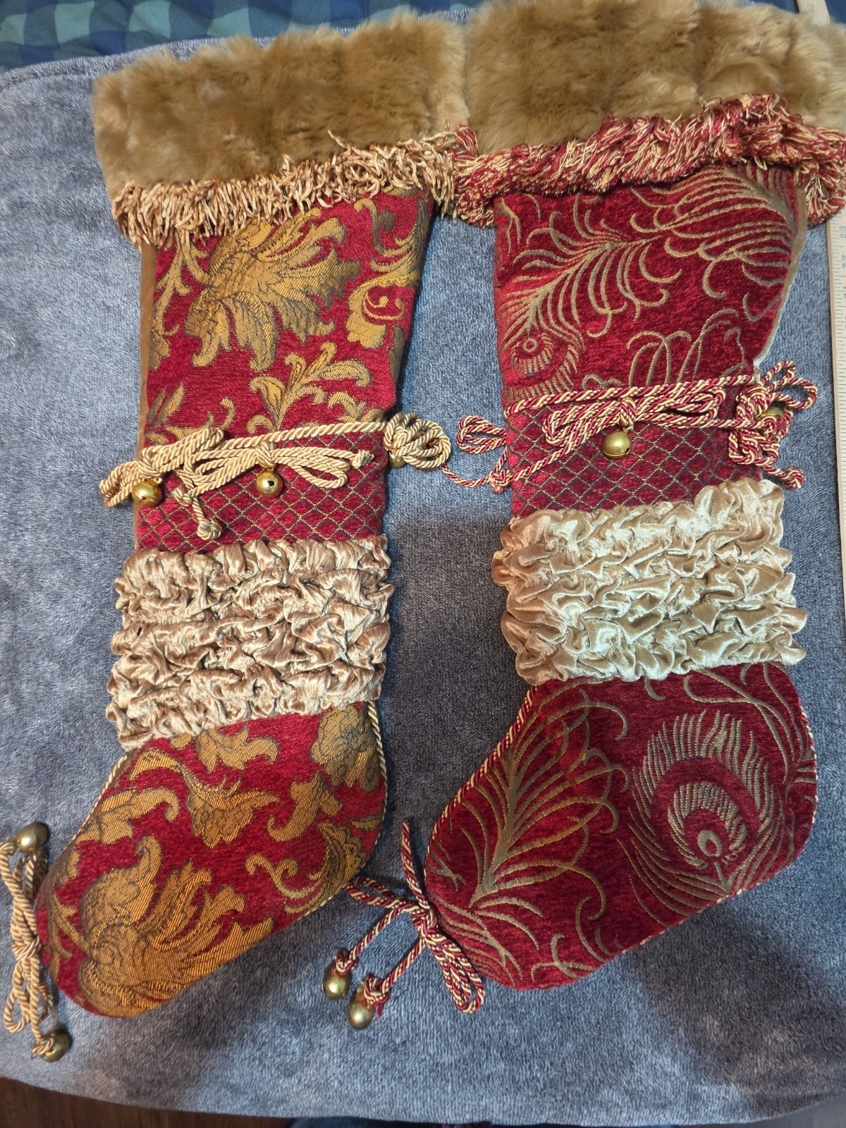 Vintage Serendipity Christmas Stocking Pair Victorian Brocade Damask Fur RN 1087 Vintage Serendipity Christmas Stocking Pair Victorian Brocade Damask Fur RN 1087