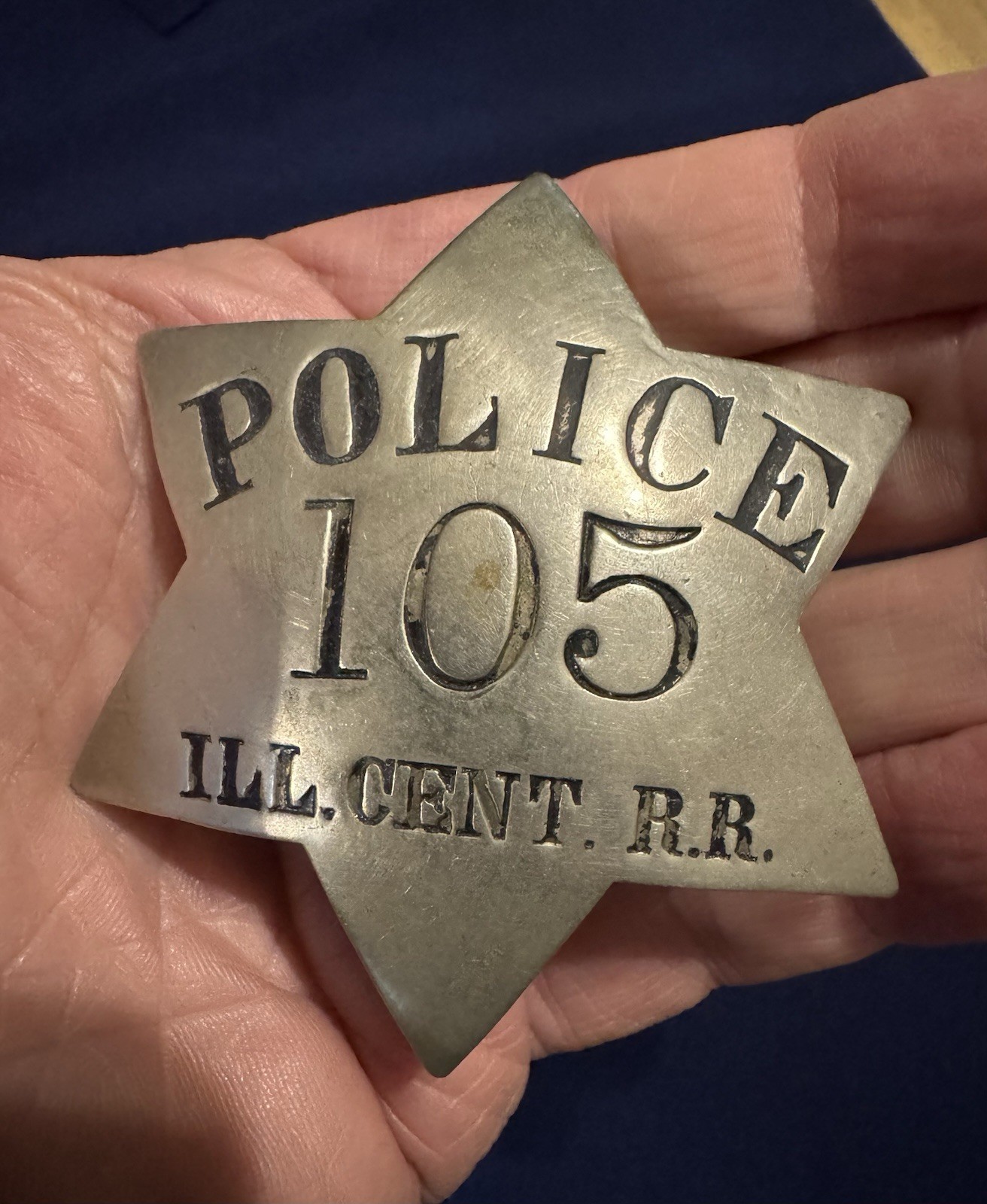 Antique 1920’s Illinois Central Railroad Police Pie Plate Star Badge
