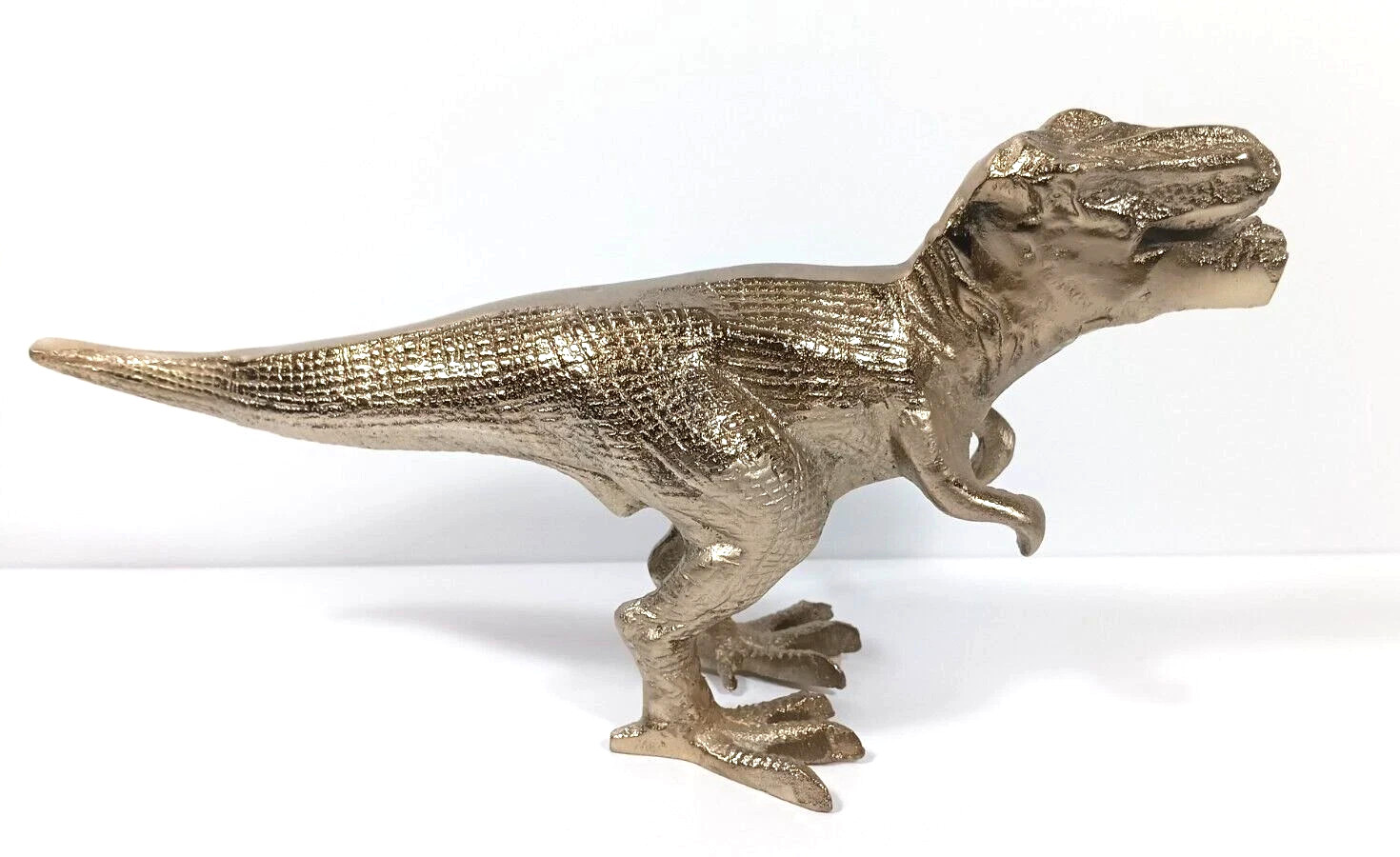 Handcrafted Metal Dinosaur T-Rex Statue Painted as Brass Style Figure 11" India Handcrafted Metal Dinosaur T-Rex Statue Painted as Brass Style Figure 11" India
