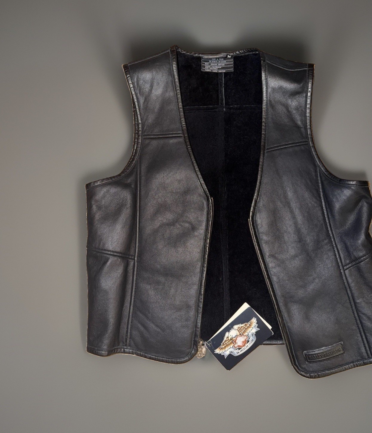 Harley-Davidson Genuine Leather Vest Black Made in USA Size Medium Harley-Davidson Genuine Leather Vest Black Made in USA Size Medium