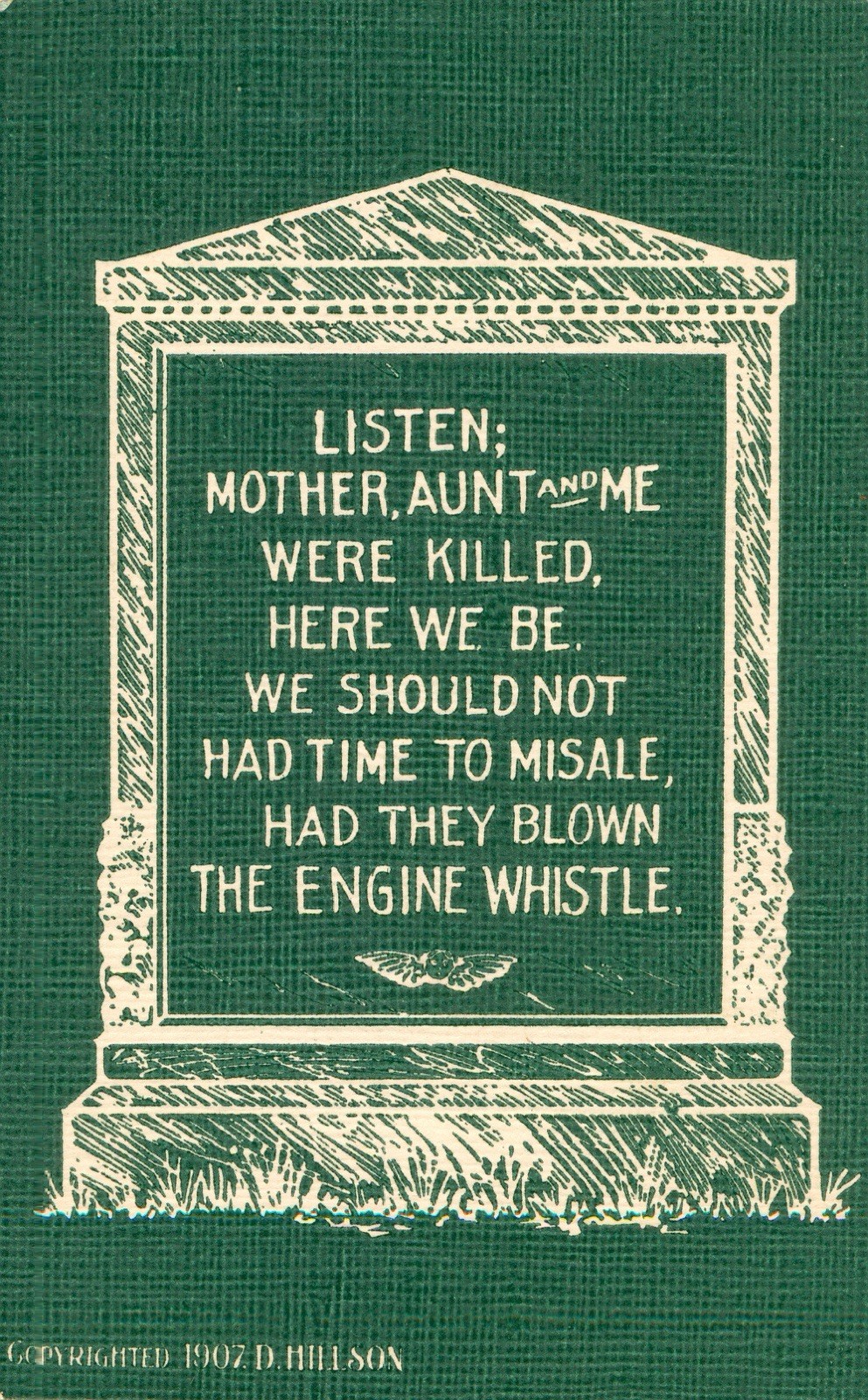 Grave Postcard Antique1907 'Listen; Mother, Aunt & Me Were Killed' Train Death?N Grave Postcard Antique1907 'Listen; Mother, Aunt & Me Were Killed' Train Death?N