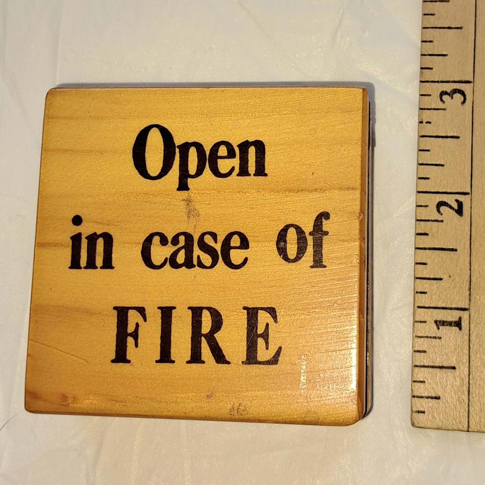 Vintage Wooden Wood Novelty "Open In Case of Fire" Trinket Box Decor Funny Gag