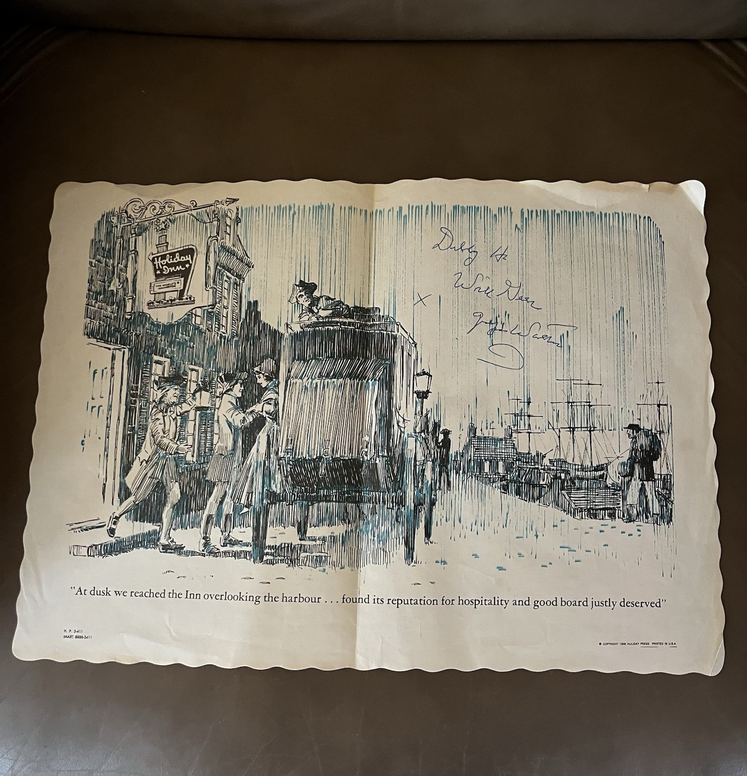 Will Geer (The Waltons) vintage signed Place mat from Holiday Inn Grandpa Walton Will Geer (The Waltons) vintage signed Place mat from Holiday Inn Grandpa Walton