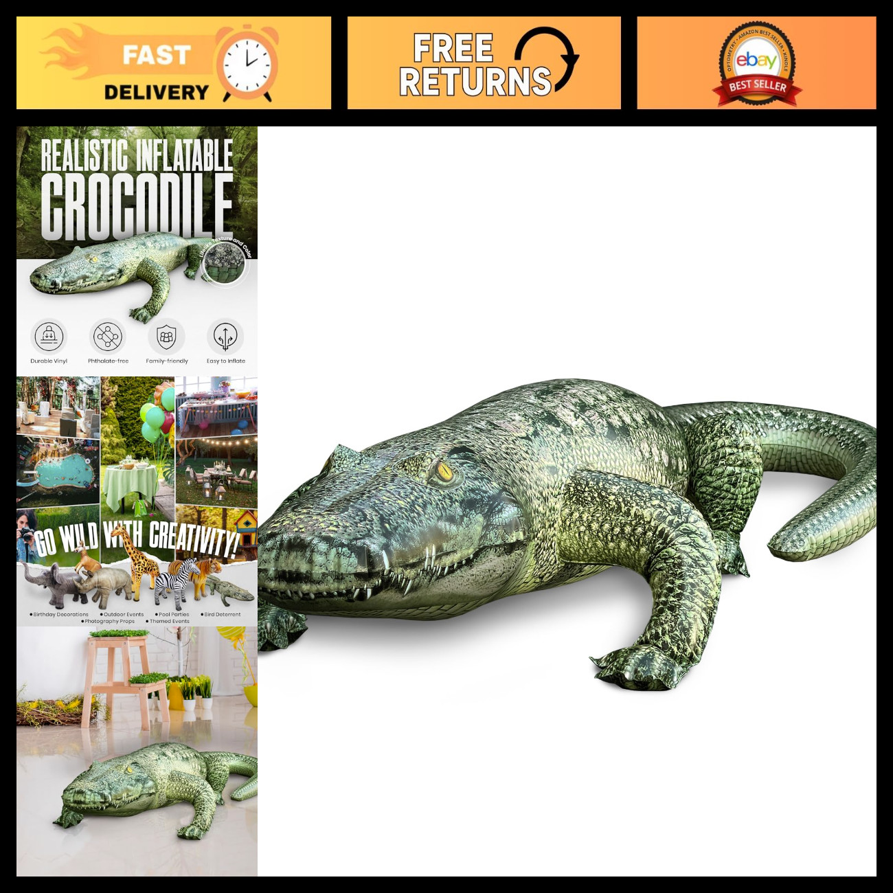 Jet Creations Inflatable Alligator, 49" Realistic Gator Float for Pool, Vinyl In Jet Creations Inflatable Alligator, 49" Realistic Gator Float for Pool, Vinyl In
