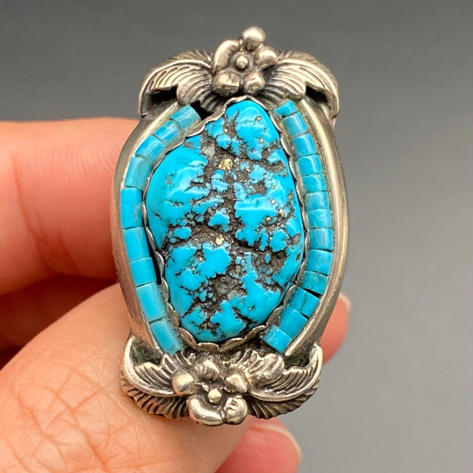 Vintage Anglo Les Baker Turquoise Heishi Sterling Silver Ring Size 6 Vintage Anglo Les Baker Turquoise Heishi Sterling Silver Ring Size 6