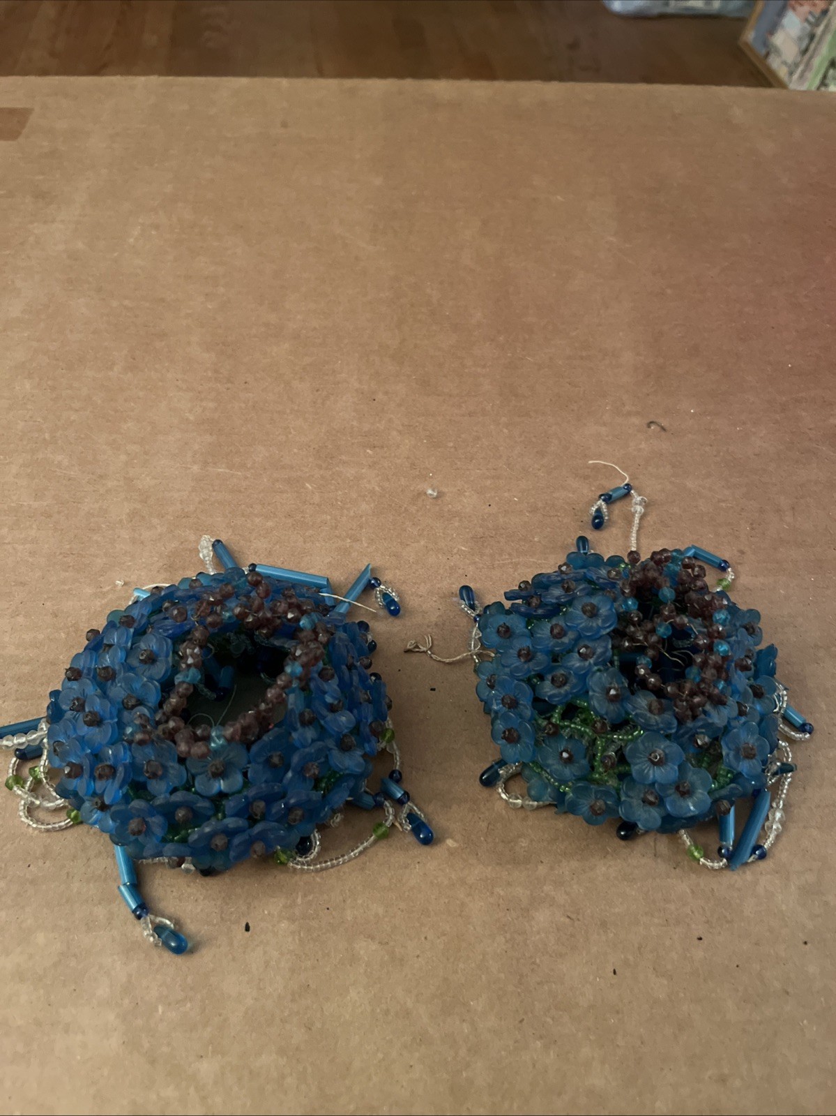 Antique Pair Czech Glass Flower Beaded Lamp Bulb Covers Expandable 5" Antique Pair Czech Glass Flower Beaded Lamp Bulb Covers Expandable 5"